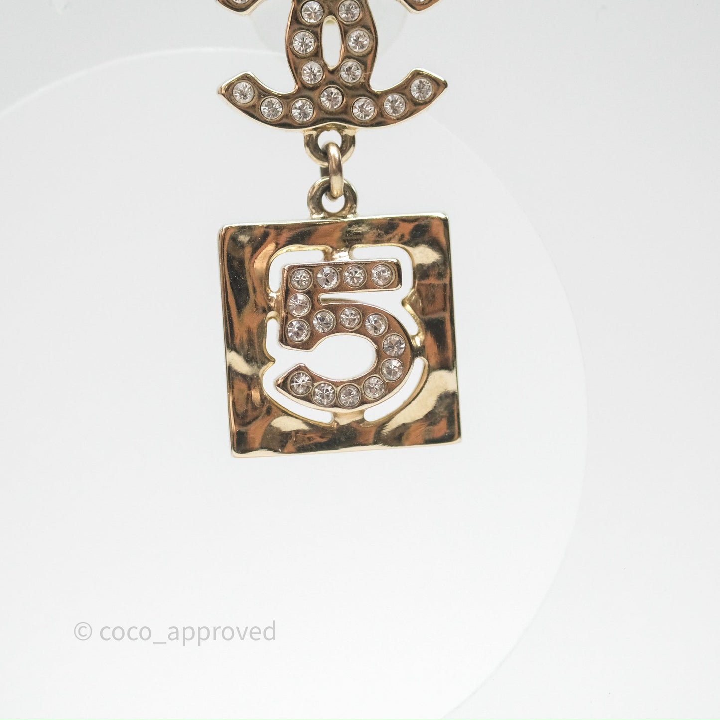 Chanel Crystal CC No.5 Drop Earrings Gold Tone 22S