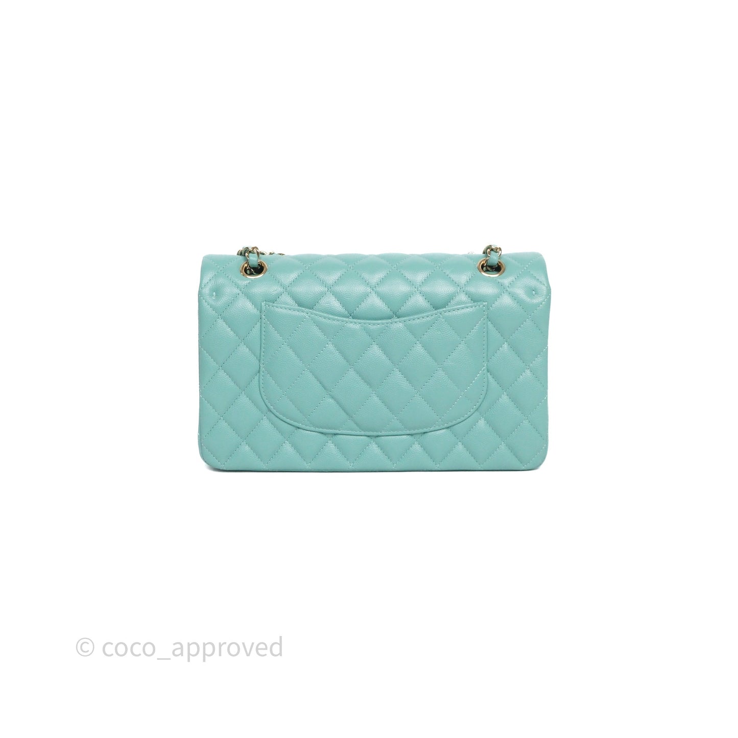 Chanel Classic M/L Medium Flap Quilted Tiffany Green Caviar Gold Hardware