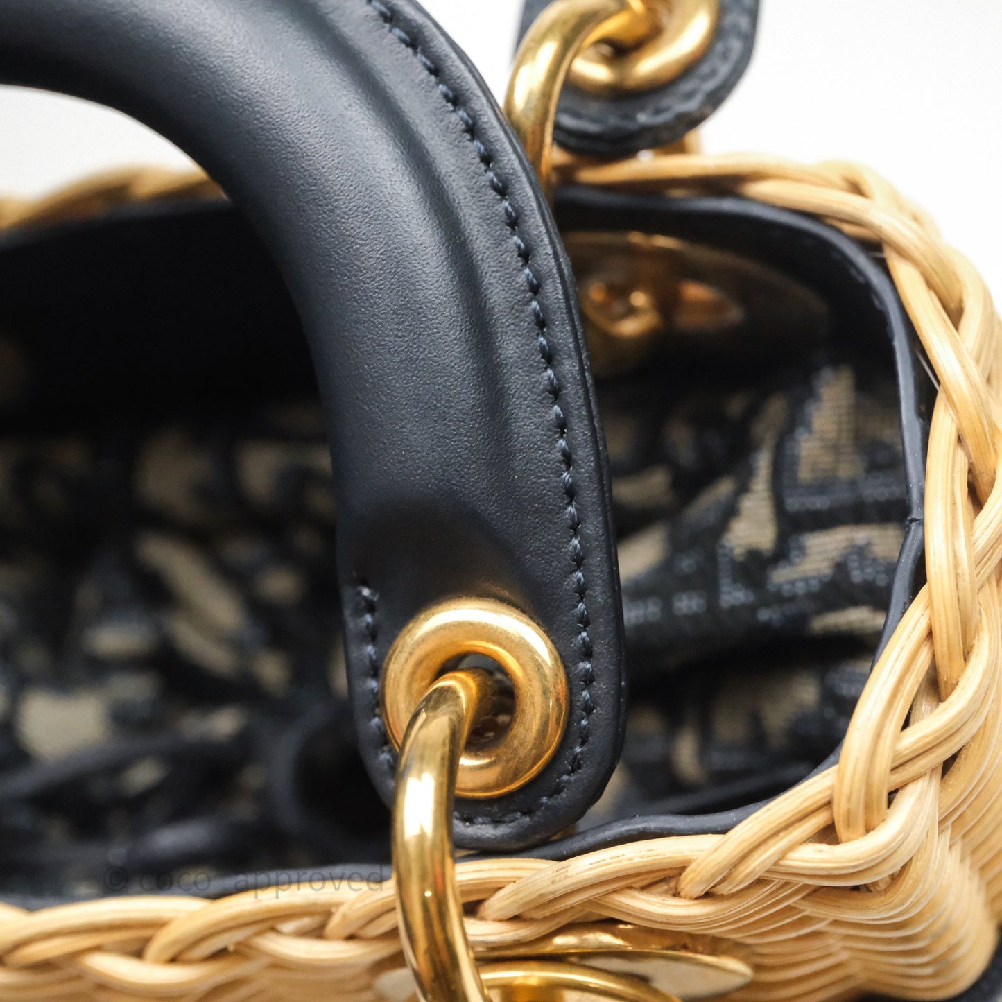 Christian Dior Mini Lady Dior Natural Rattan and Blue Dior Oblique Jacquard