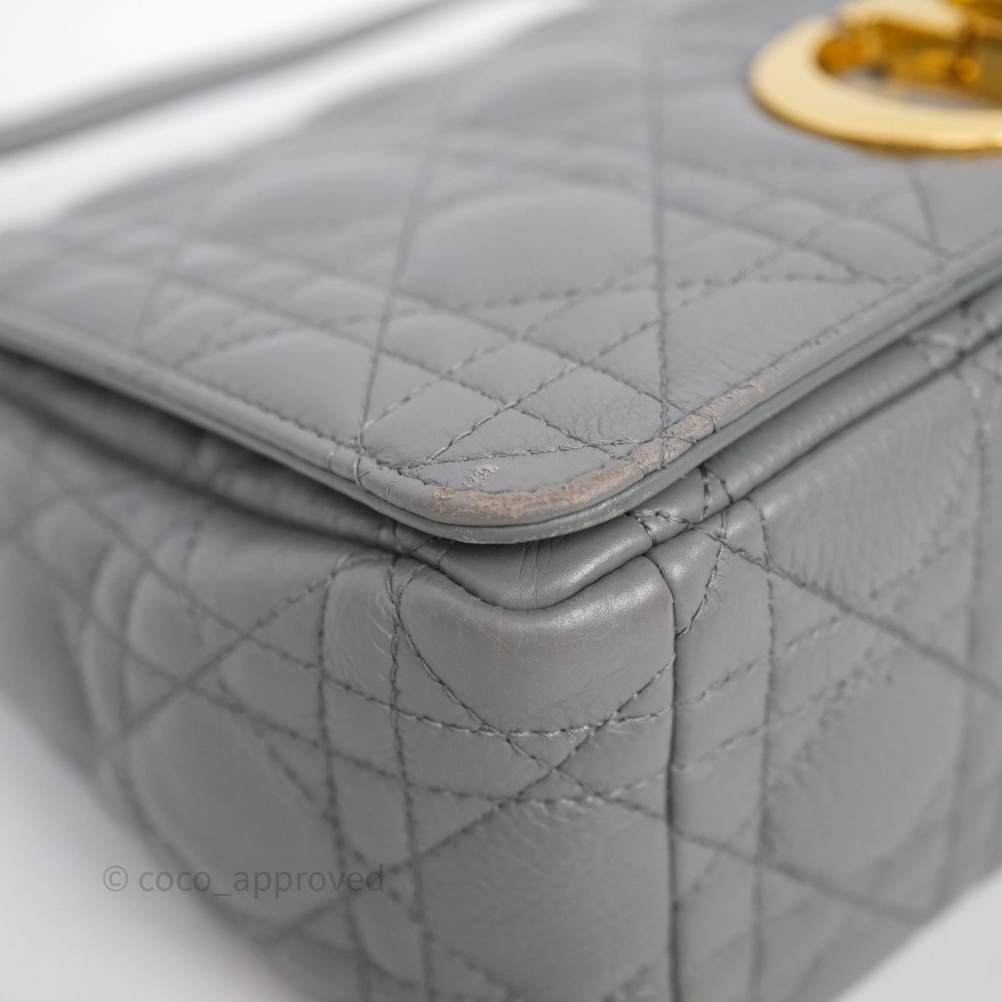Christian Dior Caro Bag Medium Stone Grey Cannage Calfskin Gold Hardware