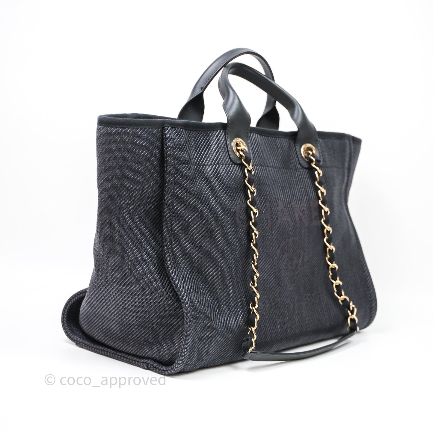 Chanel Large Deauville Charcoal Grey Canvas Light Gold Hardware