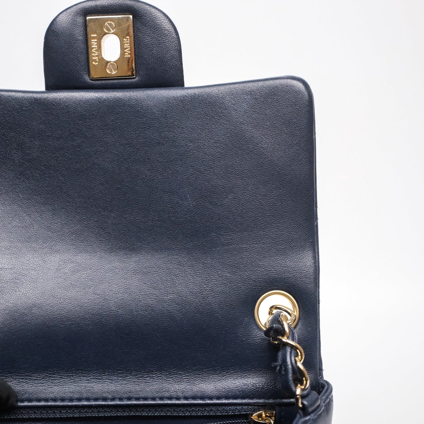 Chanel Mini Square Flap Quilted Navy Lambskin Gold Hardware