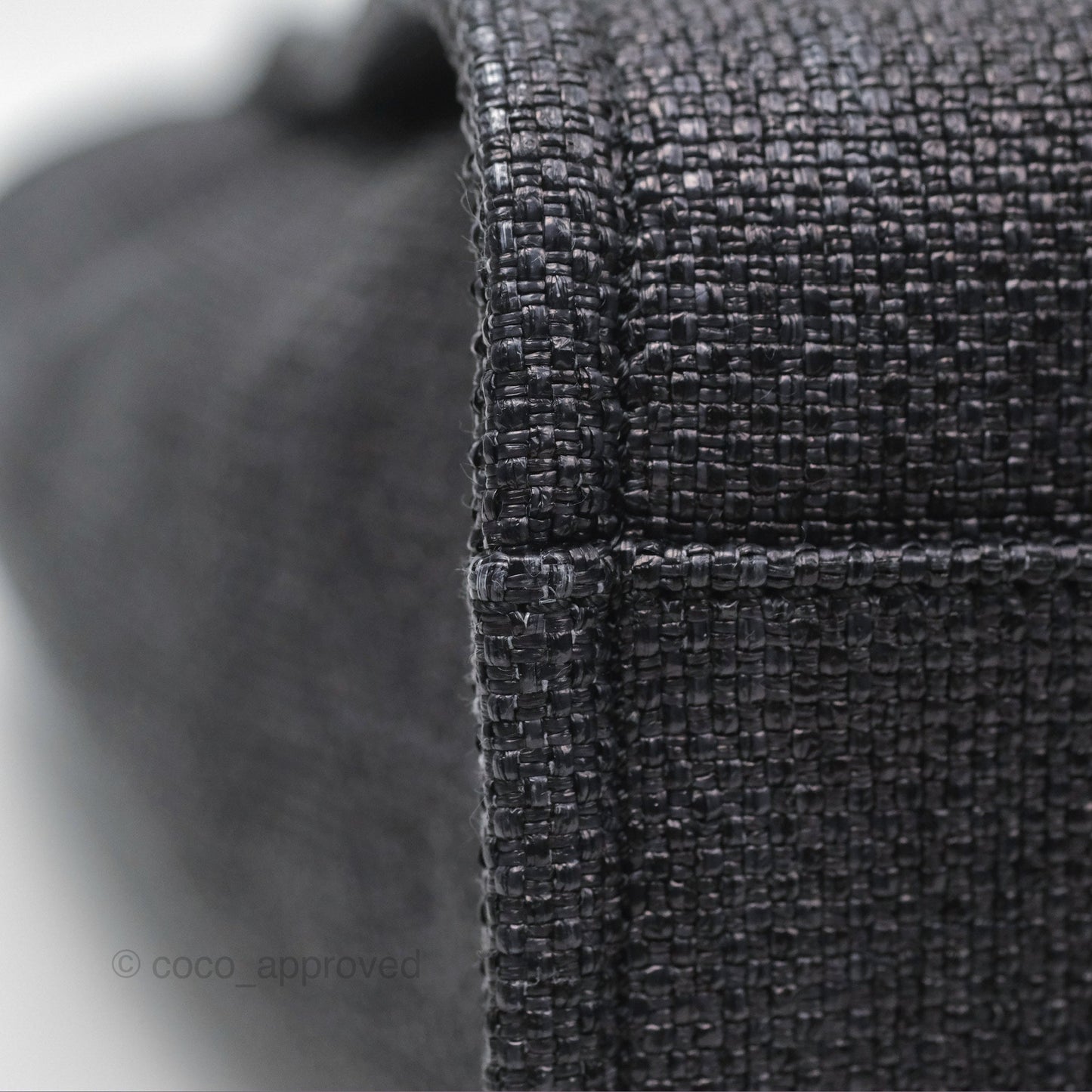 Chanel Medium Deauville Tote Black Dark Grey Raffia Woven Gold Hardware