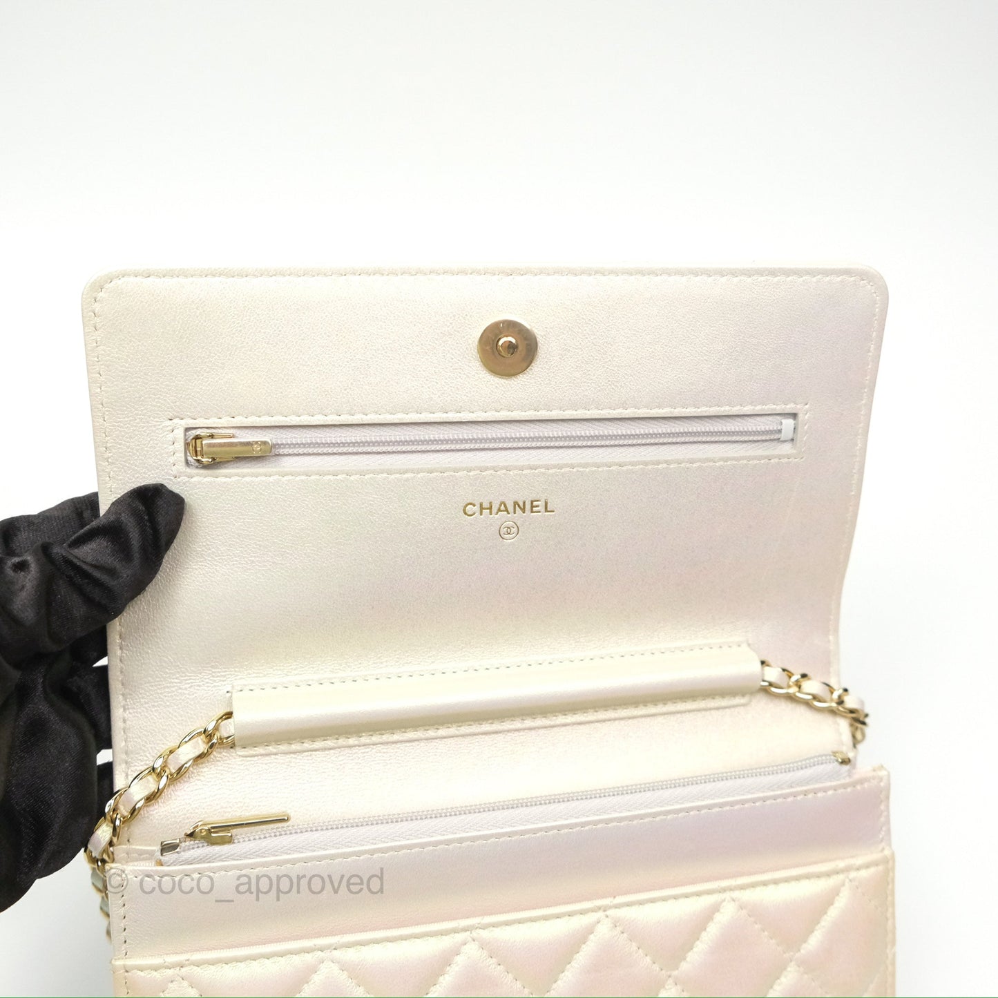 Chanel Quilted Wallet on Chain WOC Iridescent Ivory Gold Hardware 20A