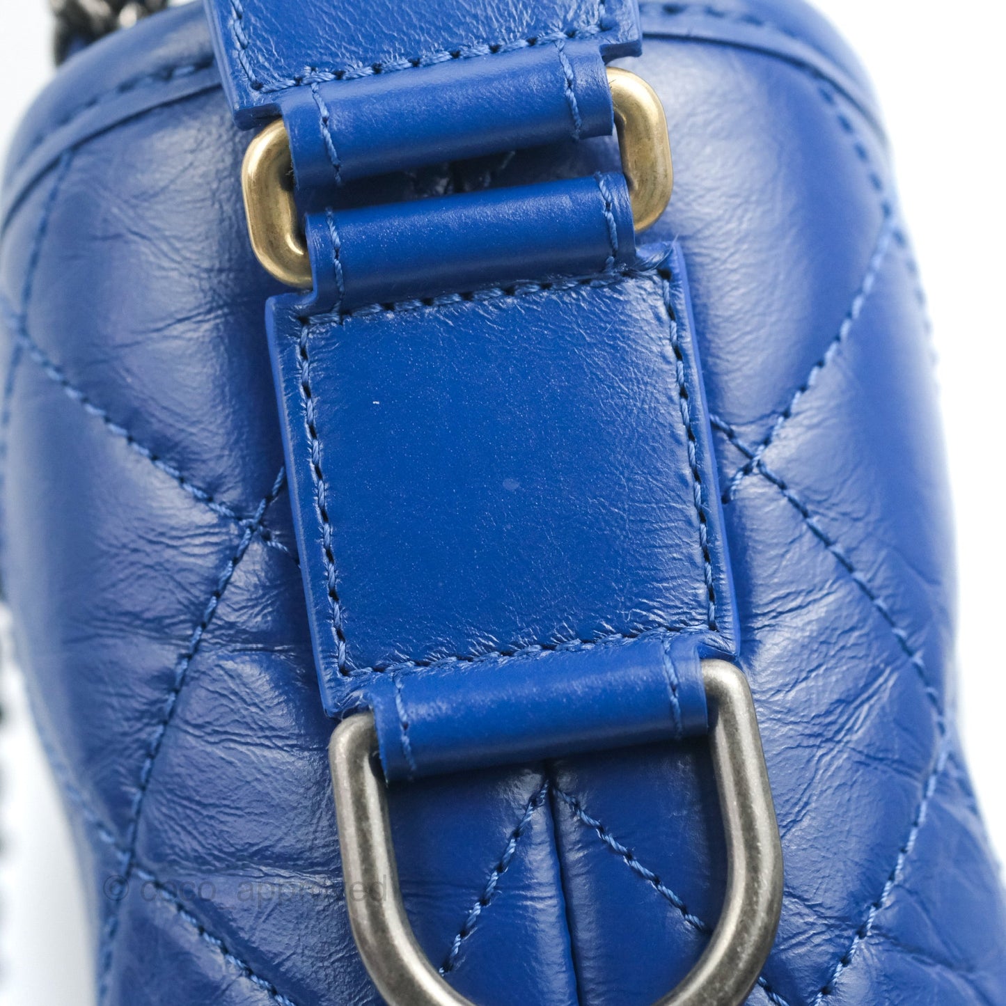 Chanel New Medium Gabrielle Blue Logo Handle Aged Calfskin Mixed Hardware