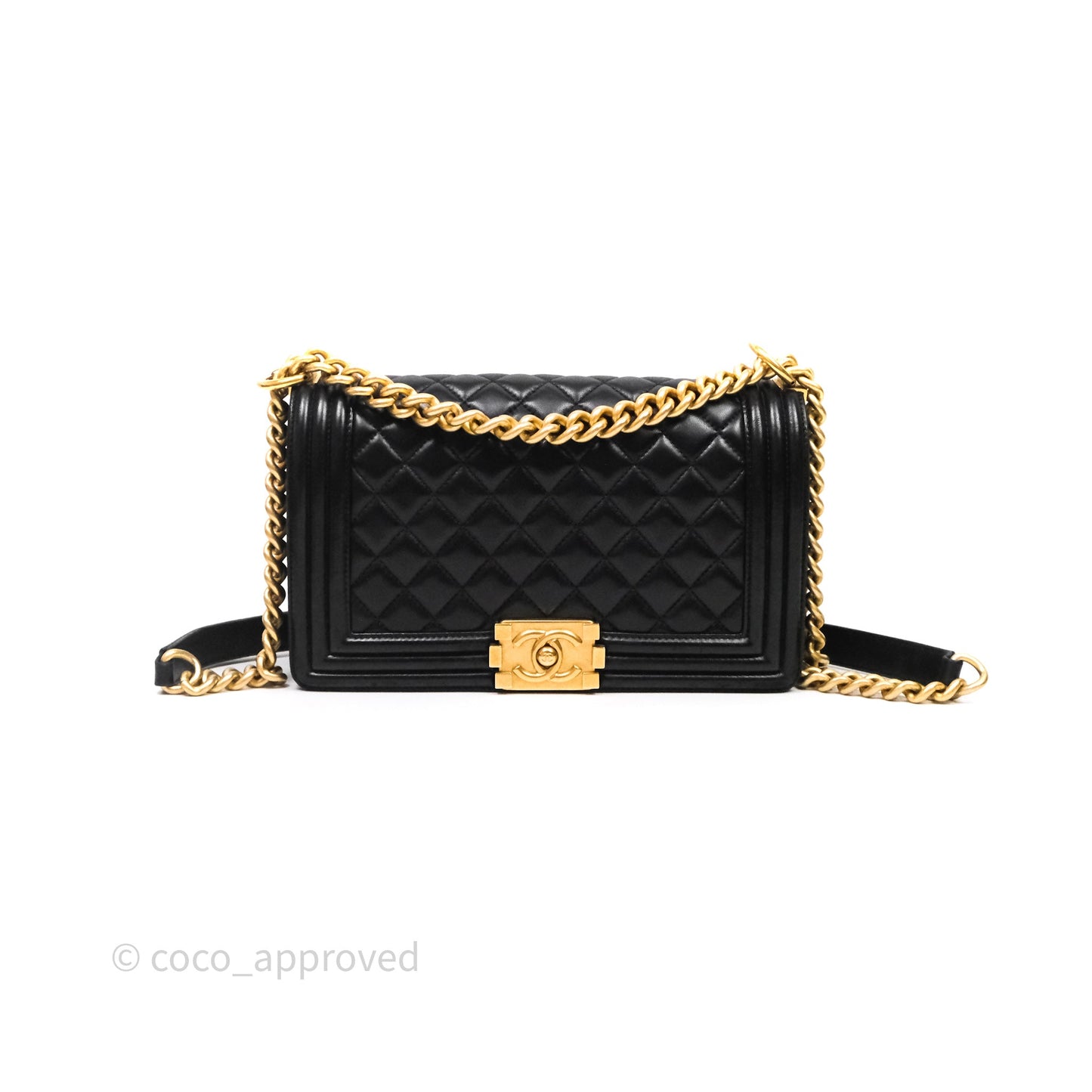 Chanel Medium Boy Quilted Black Lambskin Aged Gold Hardware