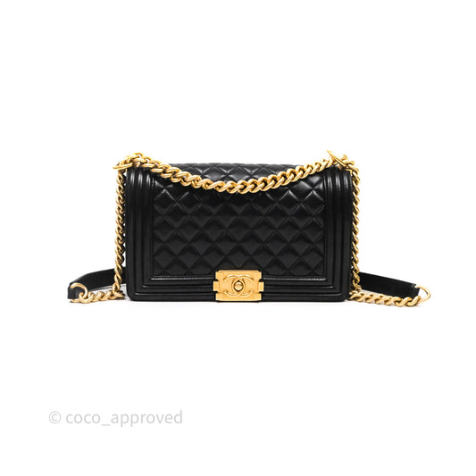 Chanel Medium Boy Quilted Black Lambskin Aged Gold Hardware