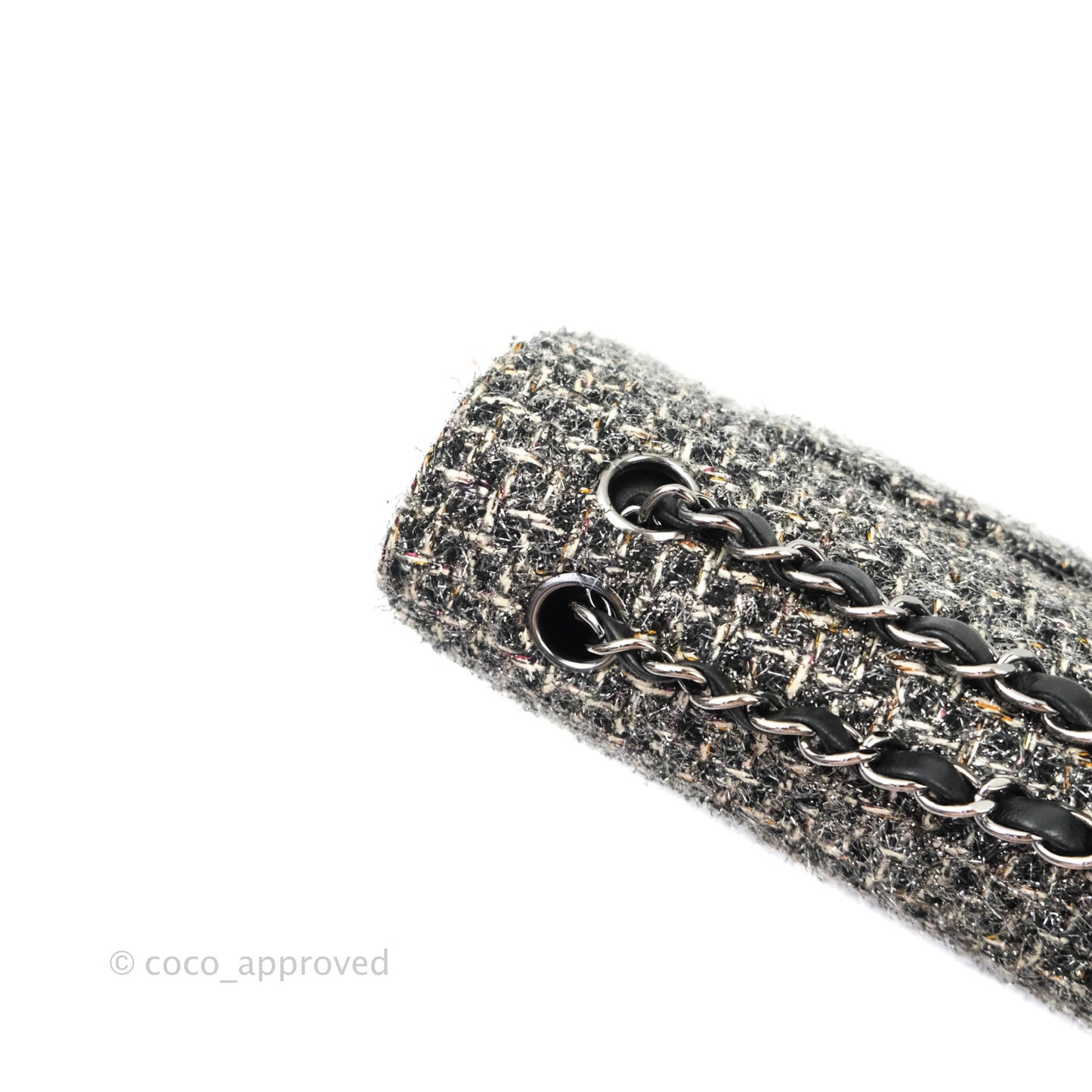 Chanel Classic M/L Medium Double Flap Black Tweed Gun Metal