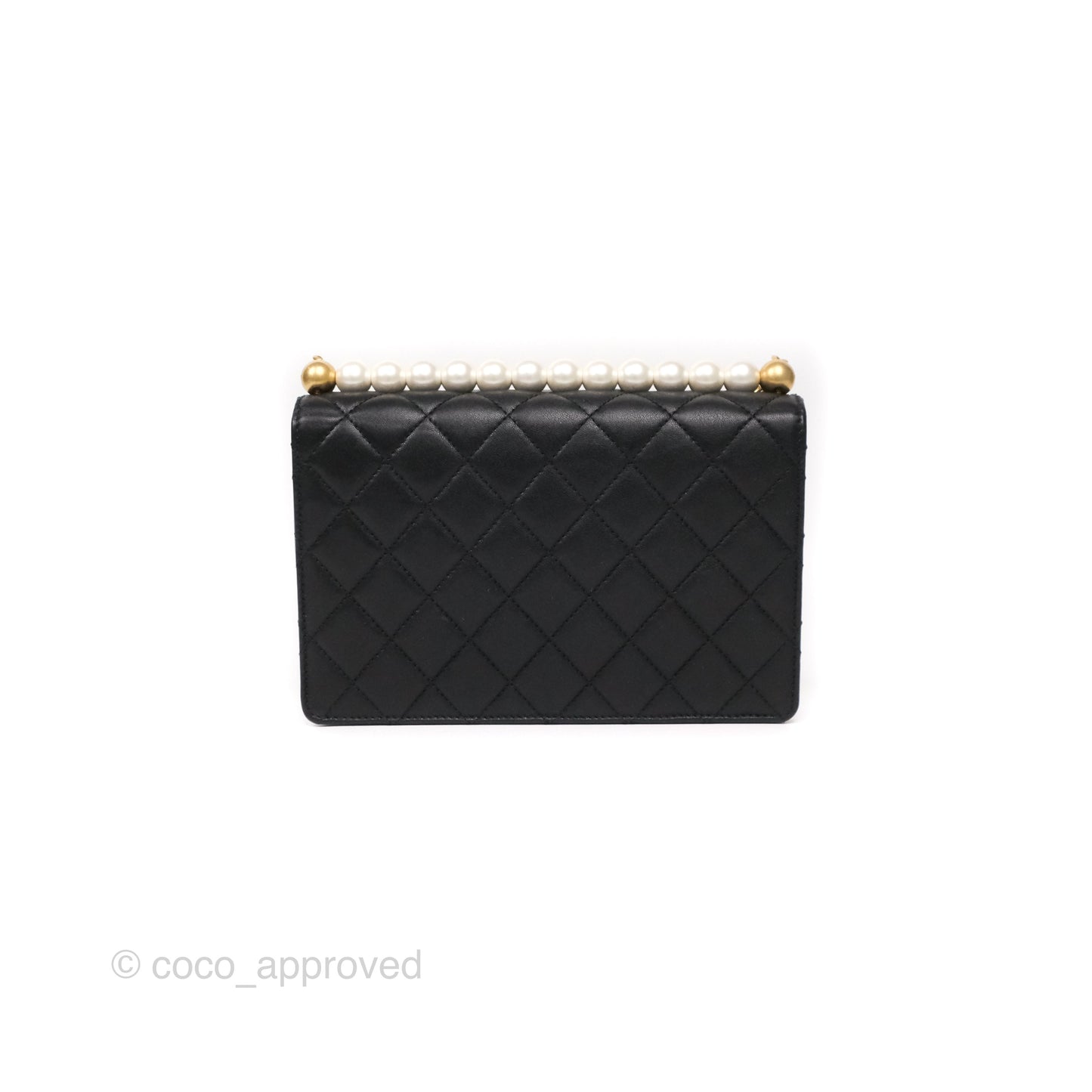 Chanel Small Chic Pearls Flap Quilted Black Goatskin Aged Gold Hardware