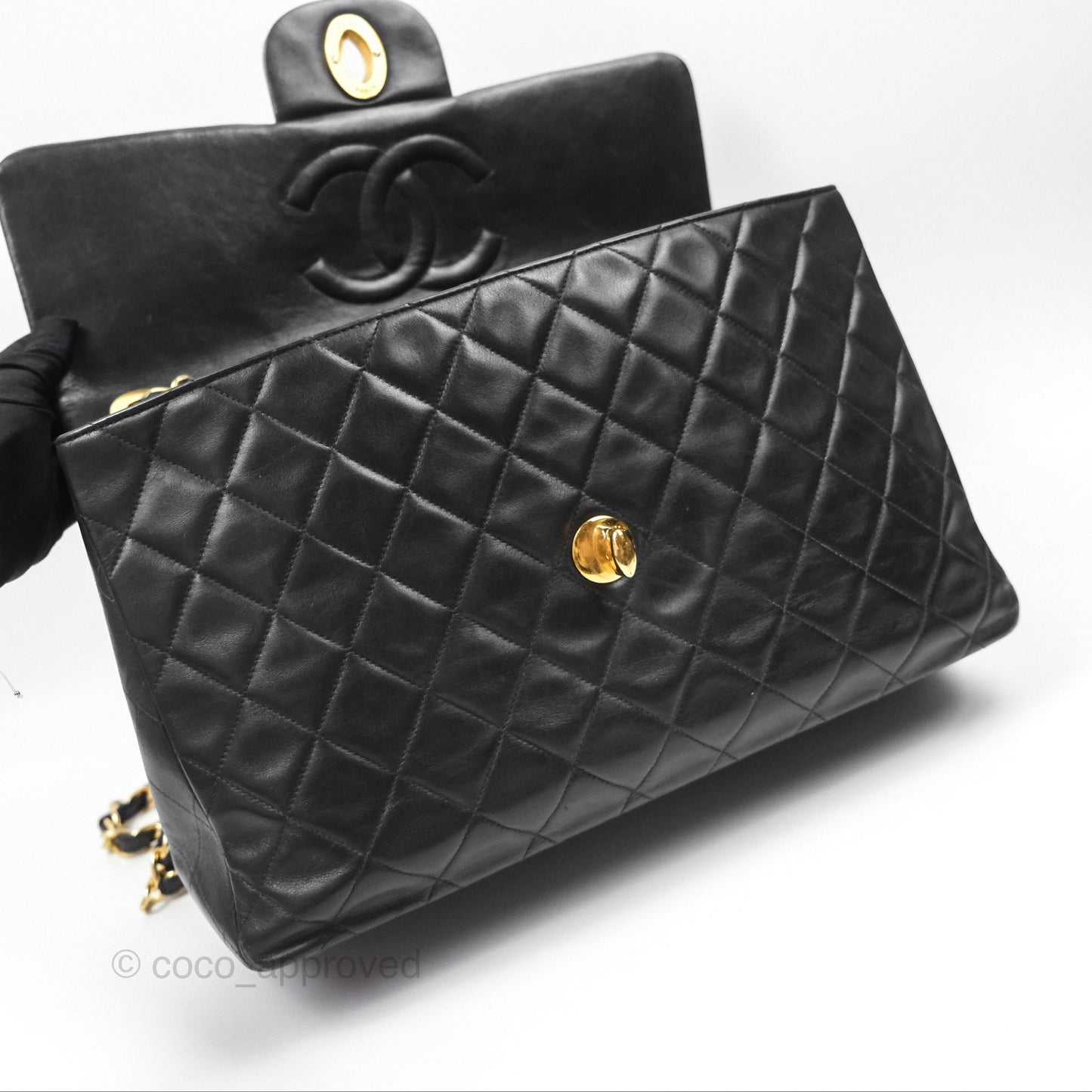 Chanel Vintage Maxi Single Flap Black Lambskin 24K Gold Hardware