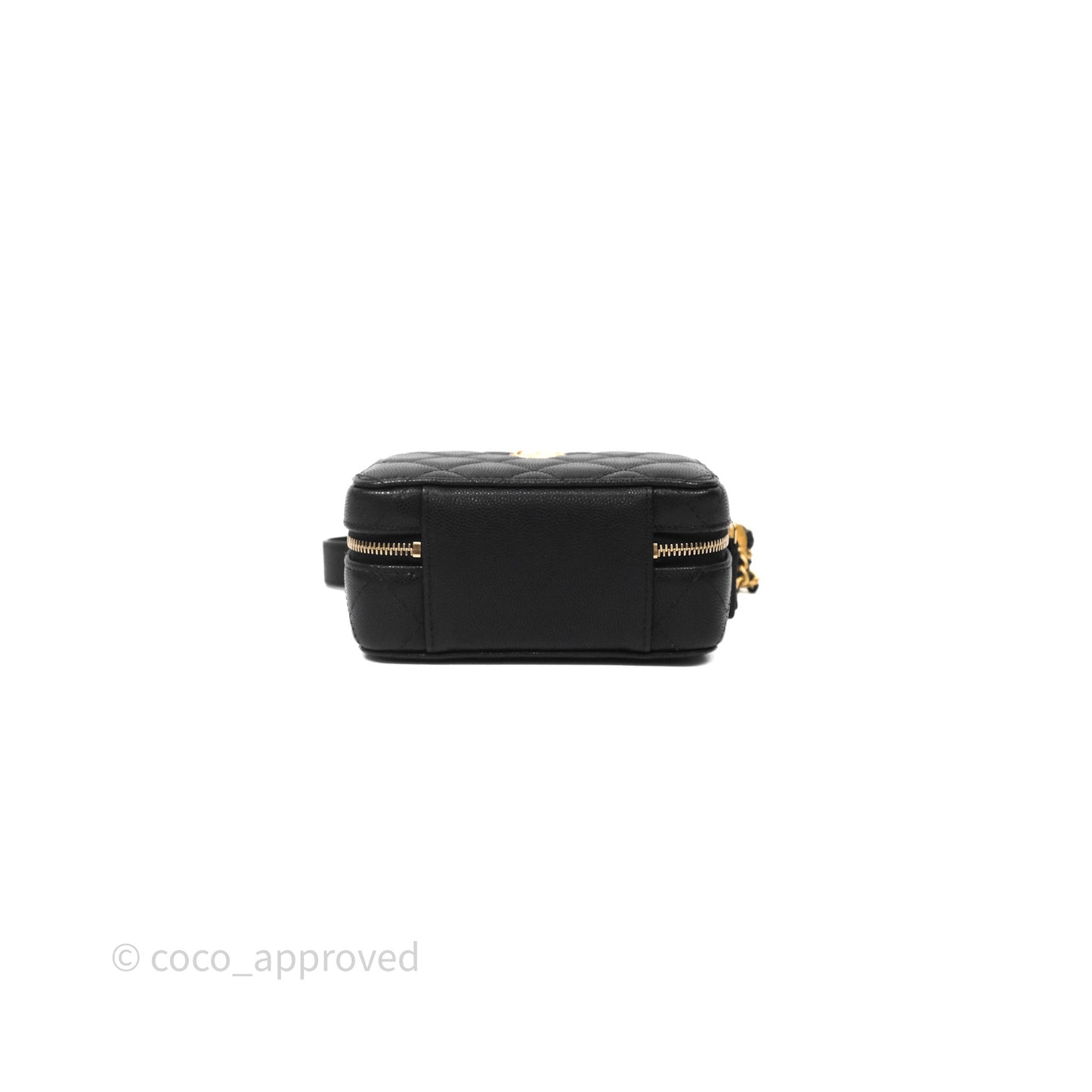 Chanel Quilted CC Coins Purse Chain Camera Case Black Caviar Aged Gold Hardware