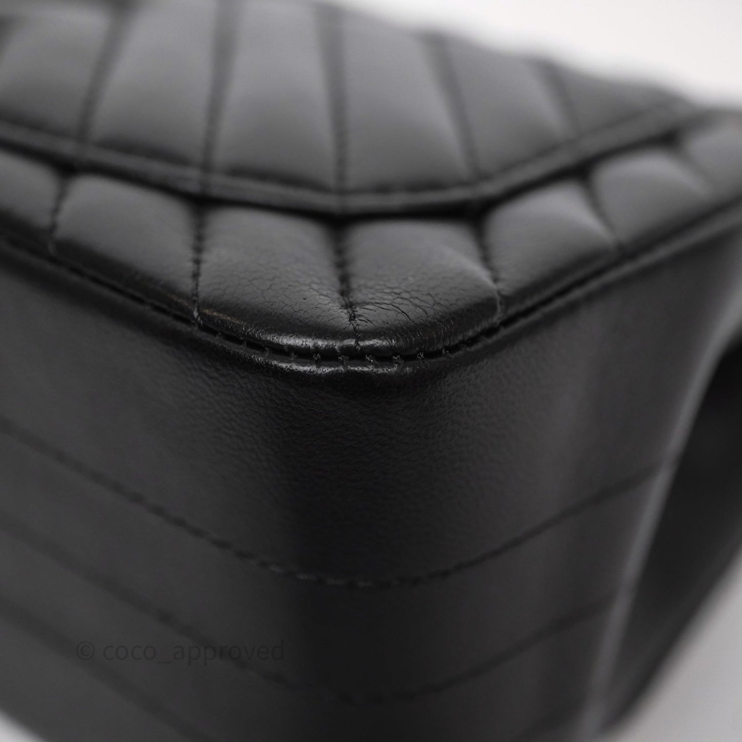 Chanel Mini Square Flap Chevron Black Lambskin Aged Gold Hardware