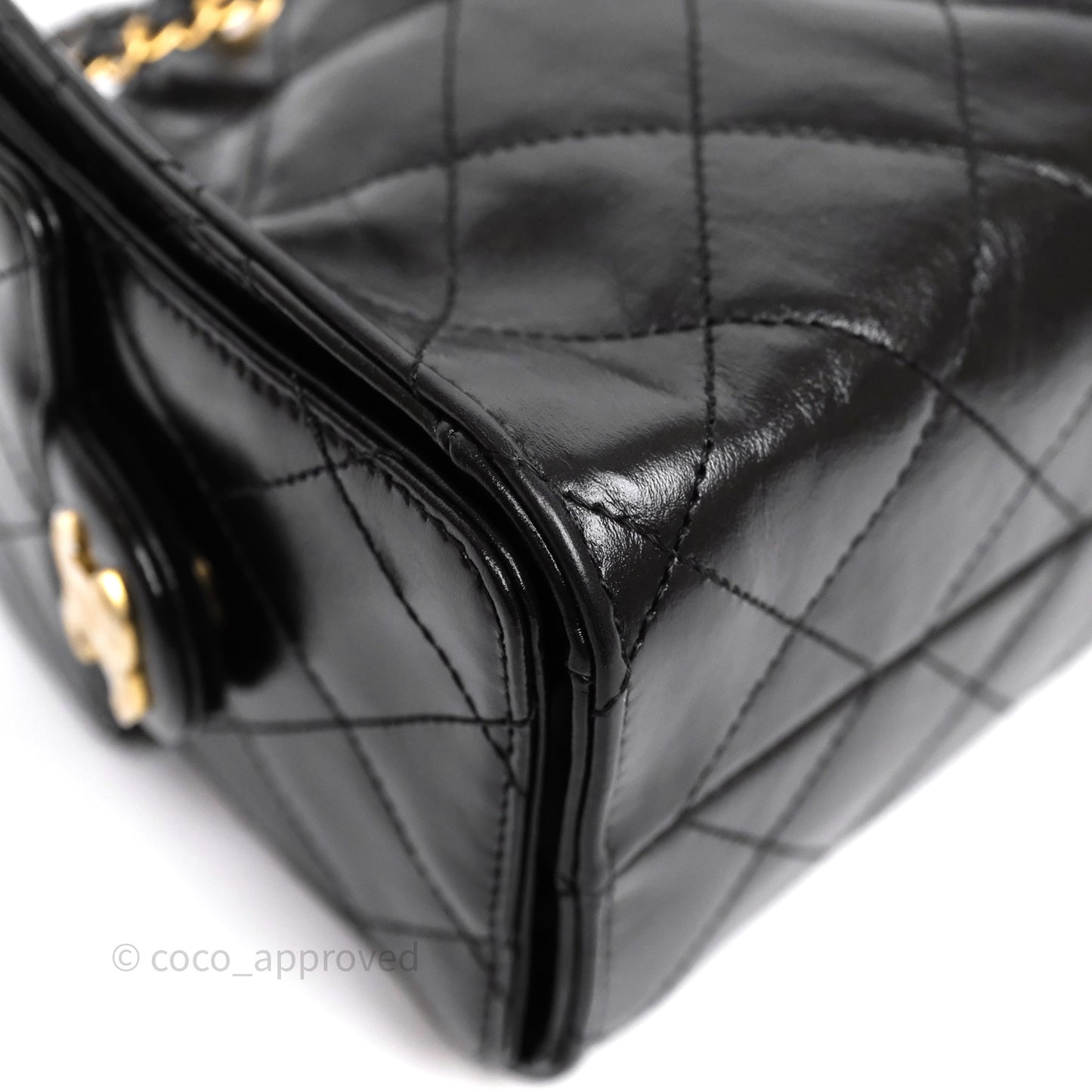 Chanel 25 Mini Black Shiny Crumpled Calfskin Mixed Hardware