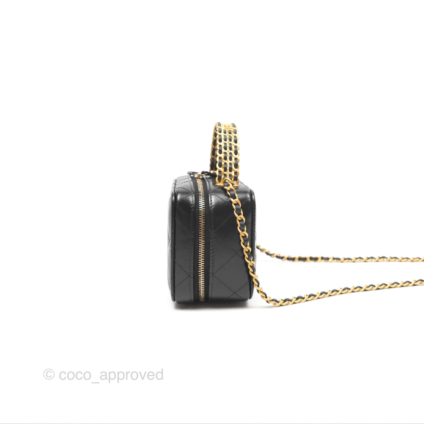 Chanel Top Handle Vanity Case Black Shiny Lambskin Aged Gold Hardware