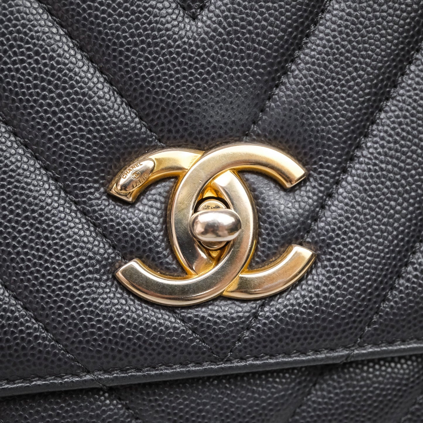 Chanel Medium Coco Handle Chevron Grey Bag Gold Hardware