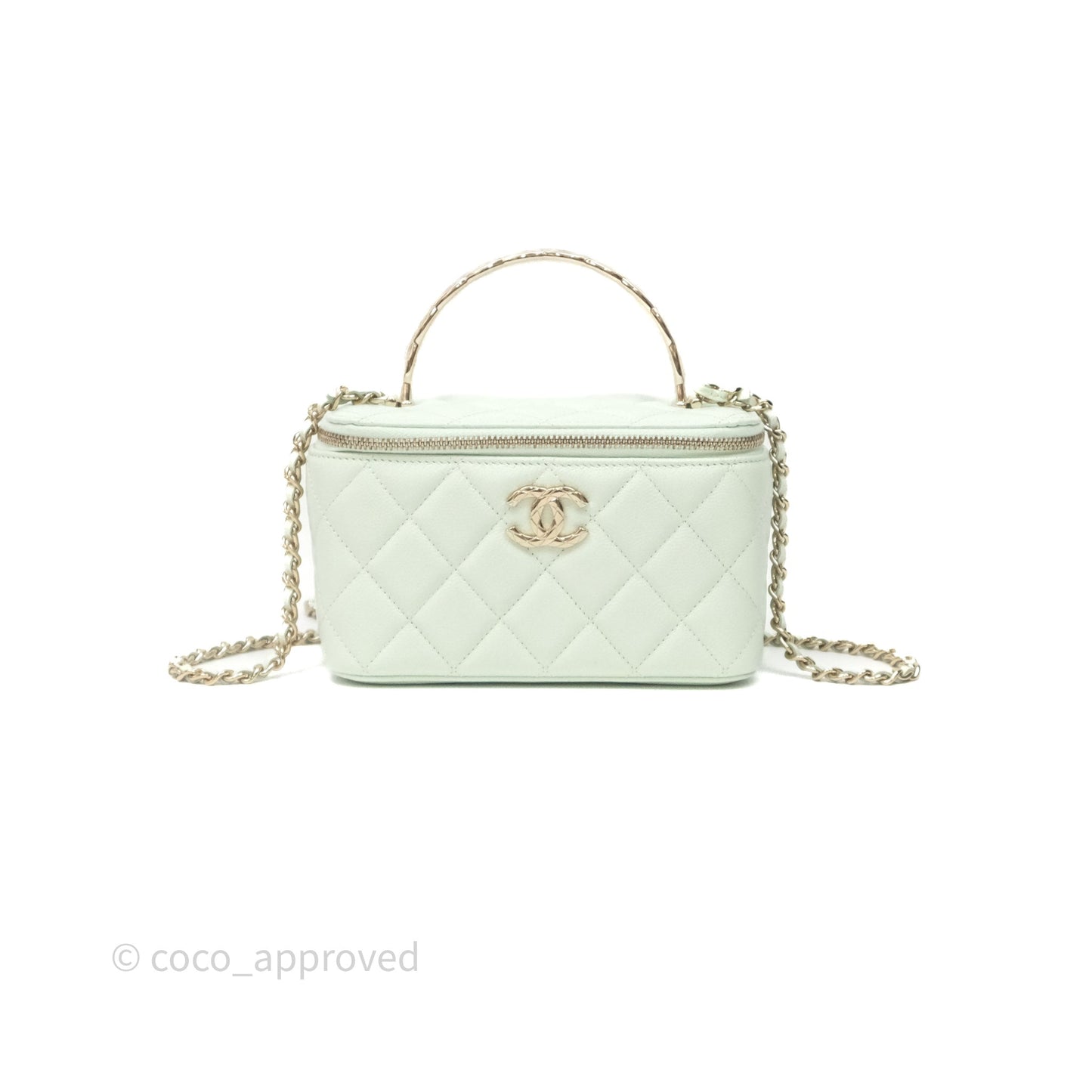 Chanel Vanity Rectangular Top Handle Mint Green Caviar Gold Hardware