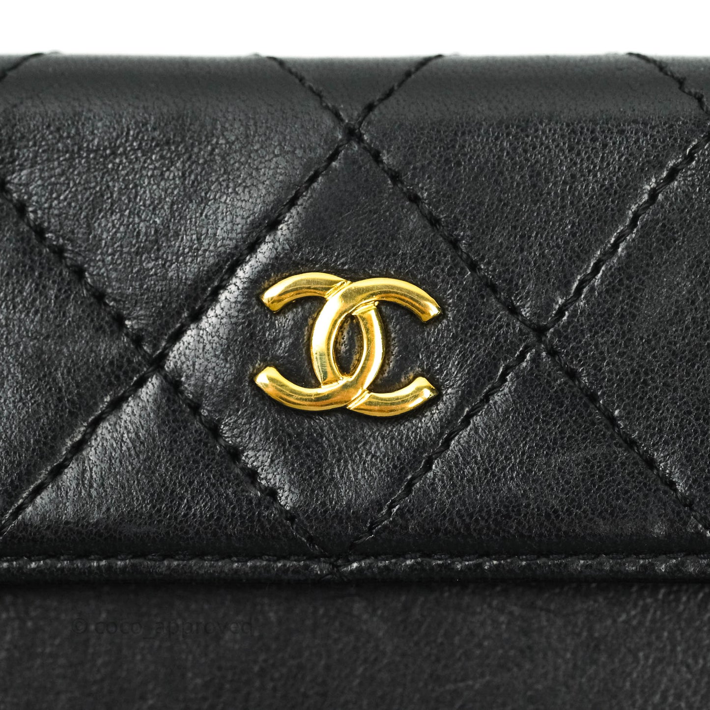 Chanel Vintage Flap Bag with Purse Pouch Black Lambskin 24K Gold Hardware
