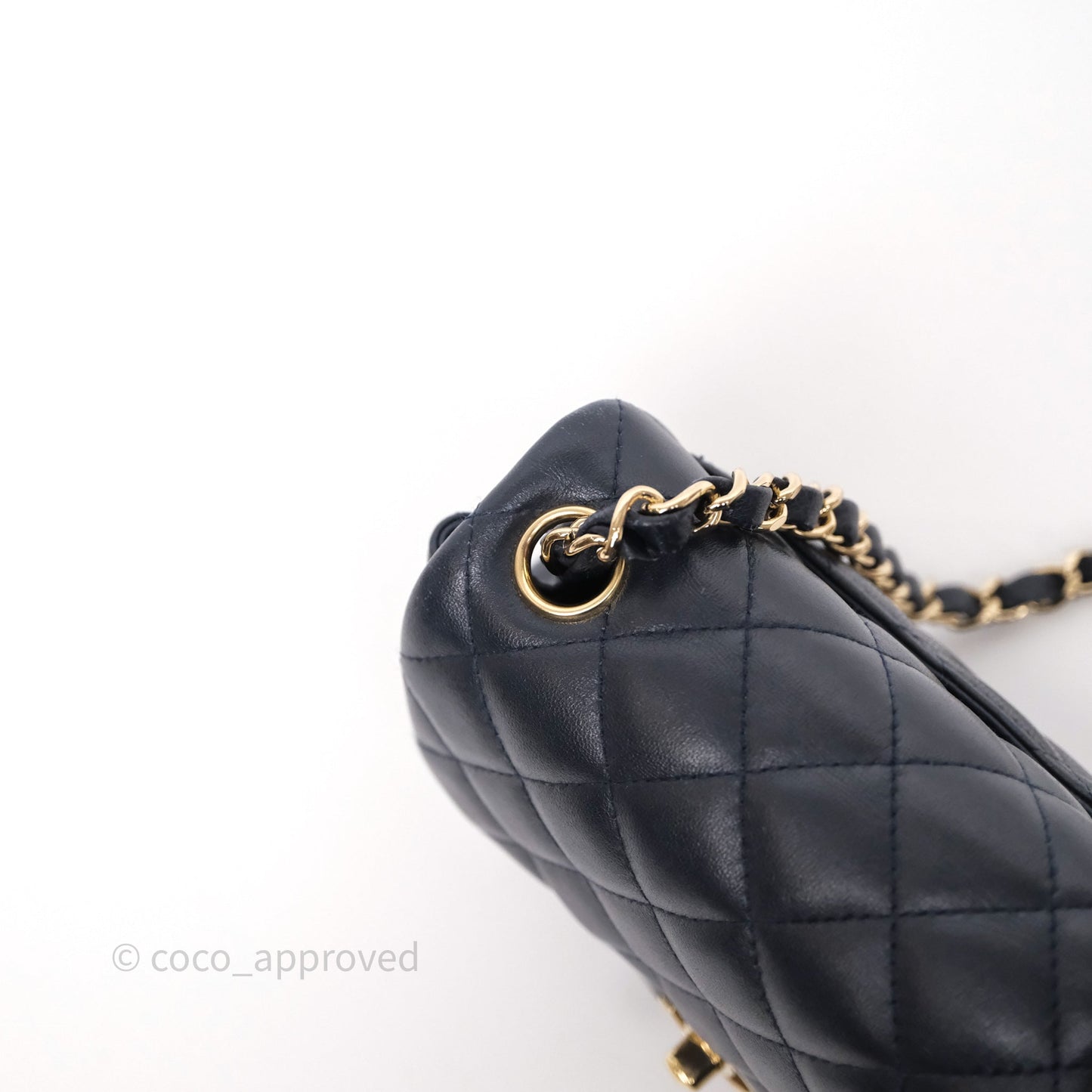 Chanel Mini Square Flap Quilted Navy Lambskin Gold Hardware