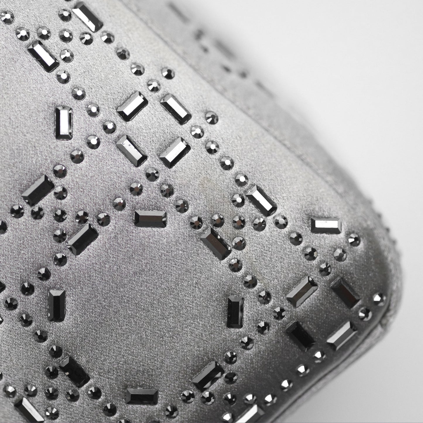 Christian Dior Mini Lady Dior Bag Grey Strass Cannage Satin Silver Hardware