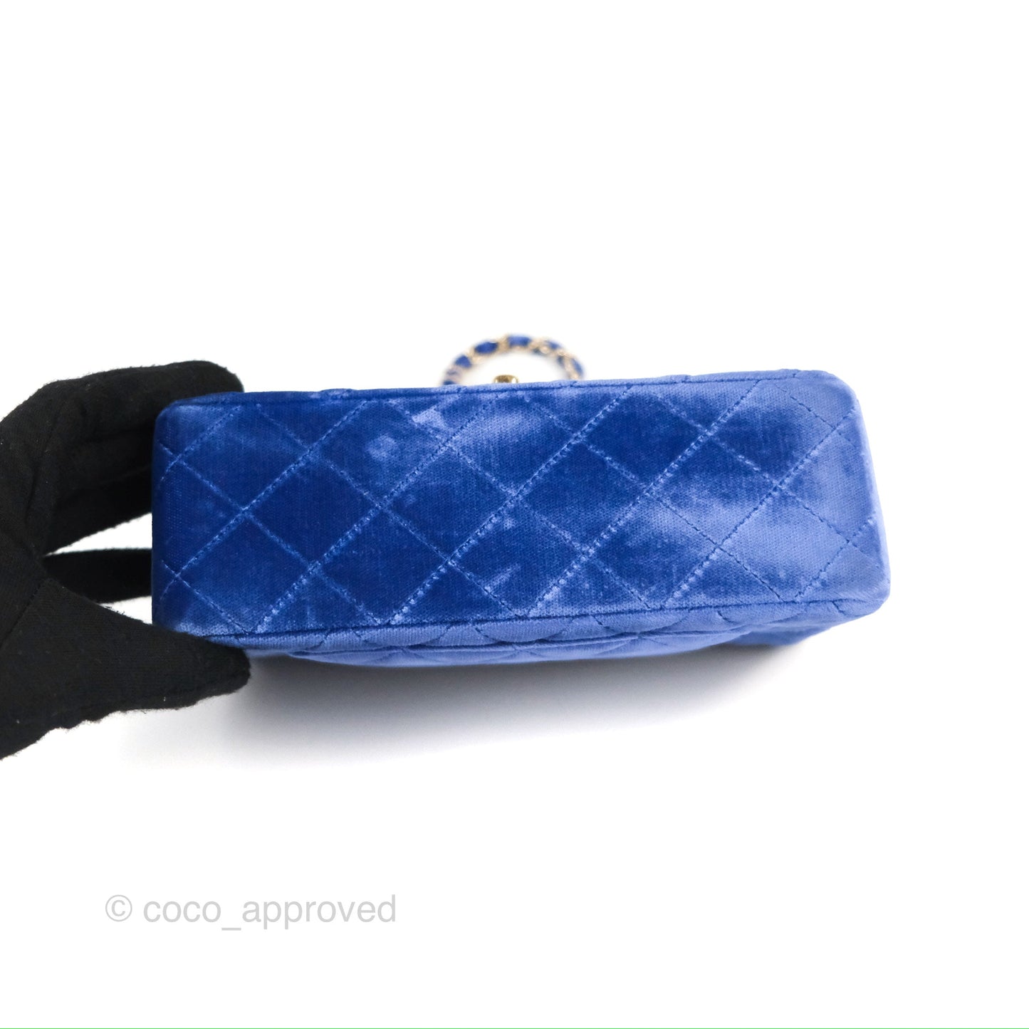 Chanel Quilted Mini Rectangular Flap Blue Velvet Gold Hardware
