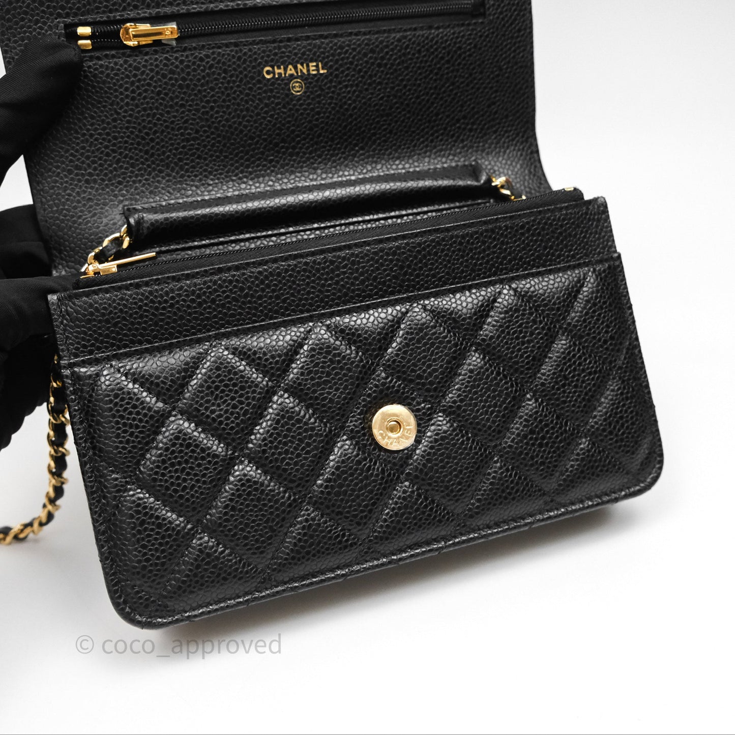 Chanel Classic Wallet On Chain WOC Quilted Black Caviar Gold Hardware