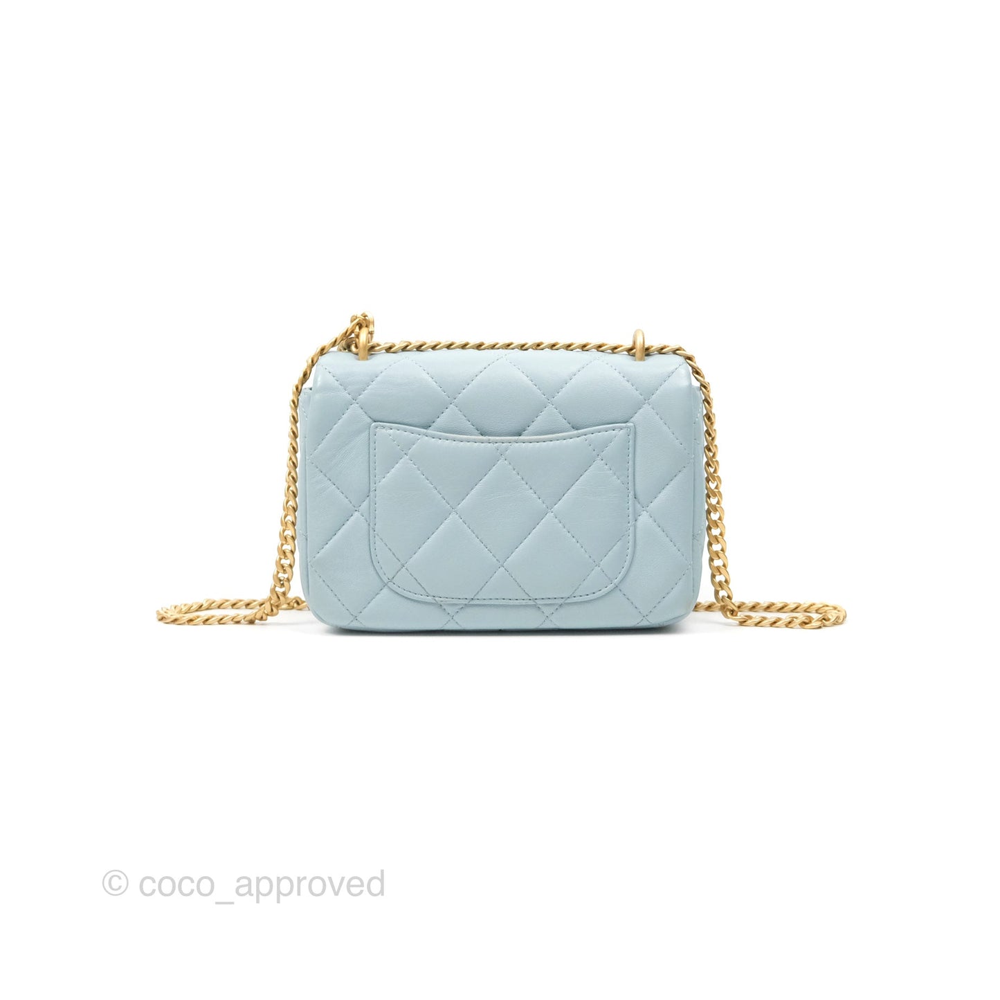 Chanel Quilted Enamel Pending CC Mini Square Flap Baby Blue Lambskin 22P