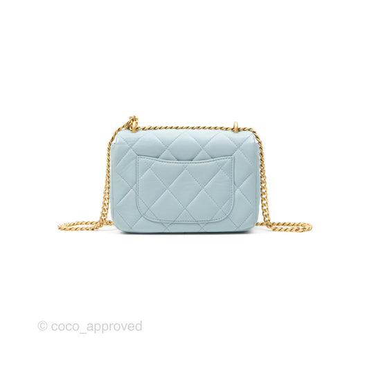 Chanel Quilted Enamel Pending CC Mini Square Flap Baby Blue Lambskin 22P