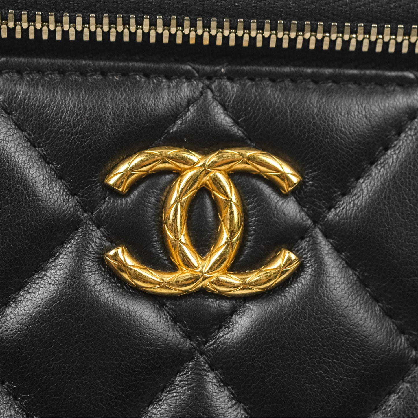 Chanel All Slide Vanity with Adjustable Chain Black Lambskin Aged Gold Hardware