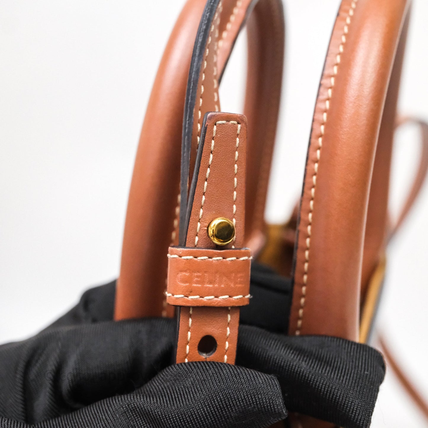 Celine Mini Vertical Cabas Bag Triomphe Canvas Tan Calfskin