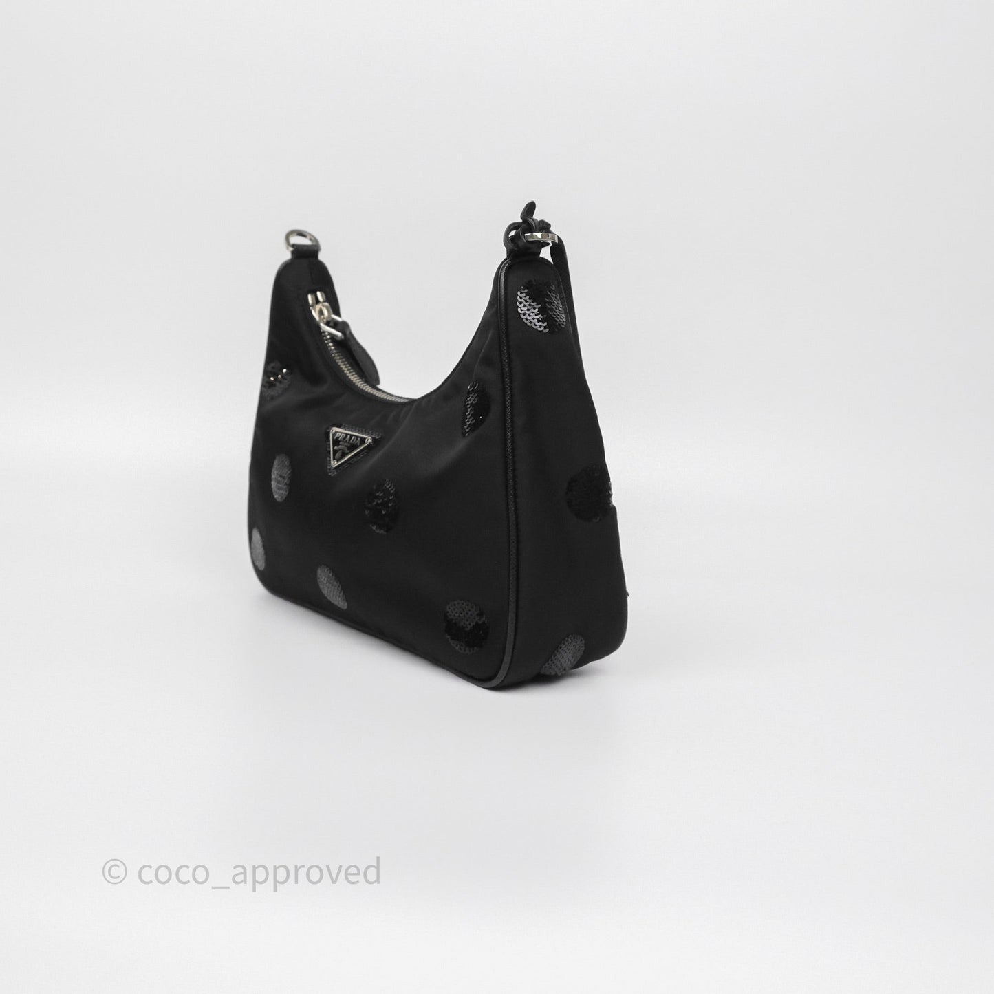 Prada Nylon Re-Edition 2005 Shoulder Bag Black Sequin Polka Dot