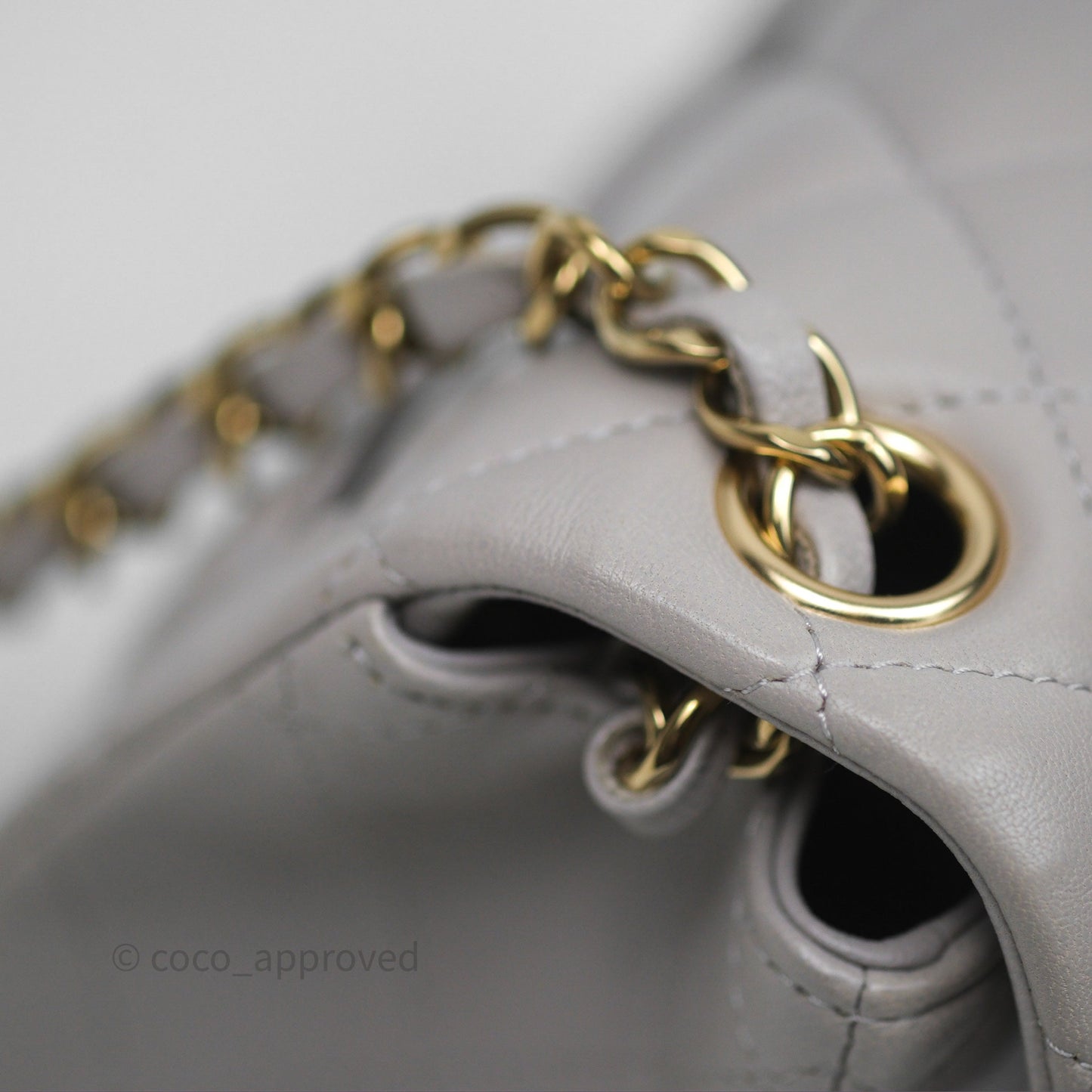 Chanel Mini Square Flap Quilted Light Grey Lambskin Gold Hardware