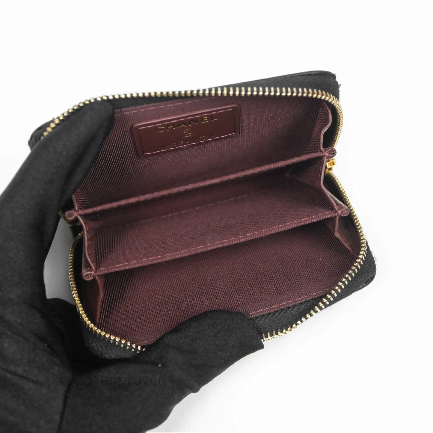 Chanel Classic Zipped Coin Purse Black Caviar Gold Hardware