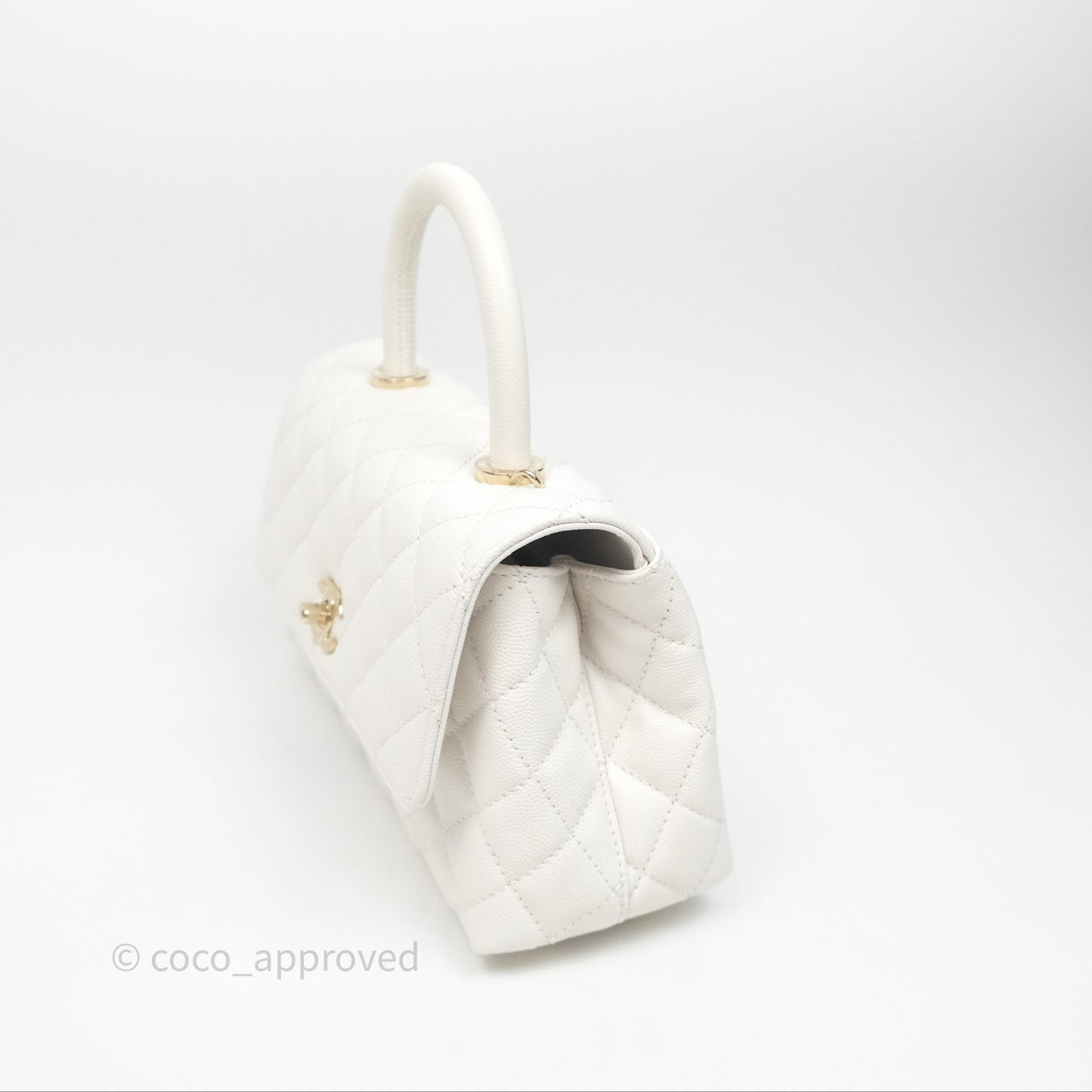 Chanel Small Coco Handle Quilted White Caviar Gold Hardware