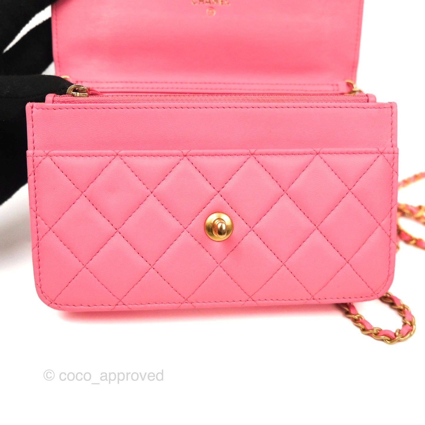Chanel Quilted Pearl Crush Wallet on Chain WOC Pink Lambskin Aged Gold Hardware