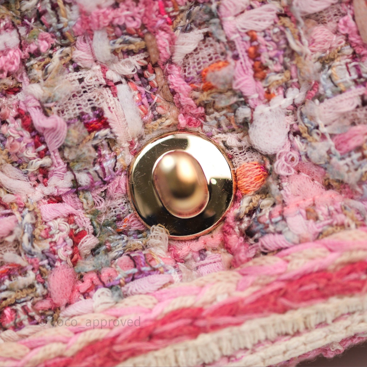 Chanel Mini Rectangular Flap Pink Tweed Braid Gold Hardware