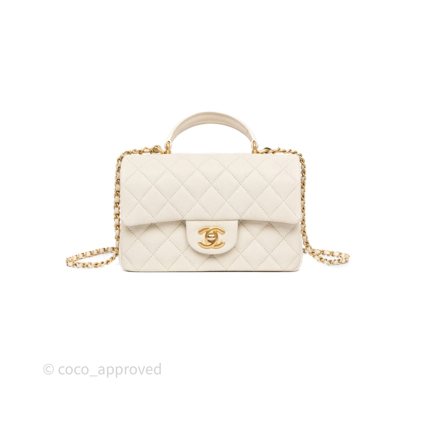 Chanel Top Handle Mini Rectangular Flap Bag Ivory Beige Caviar Gold Hardware
