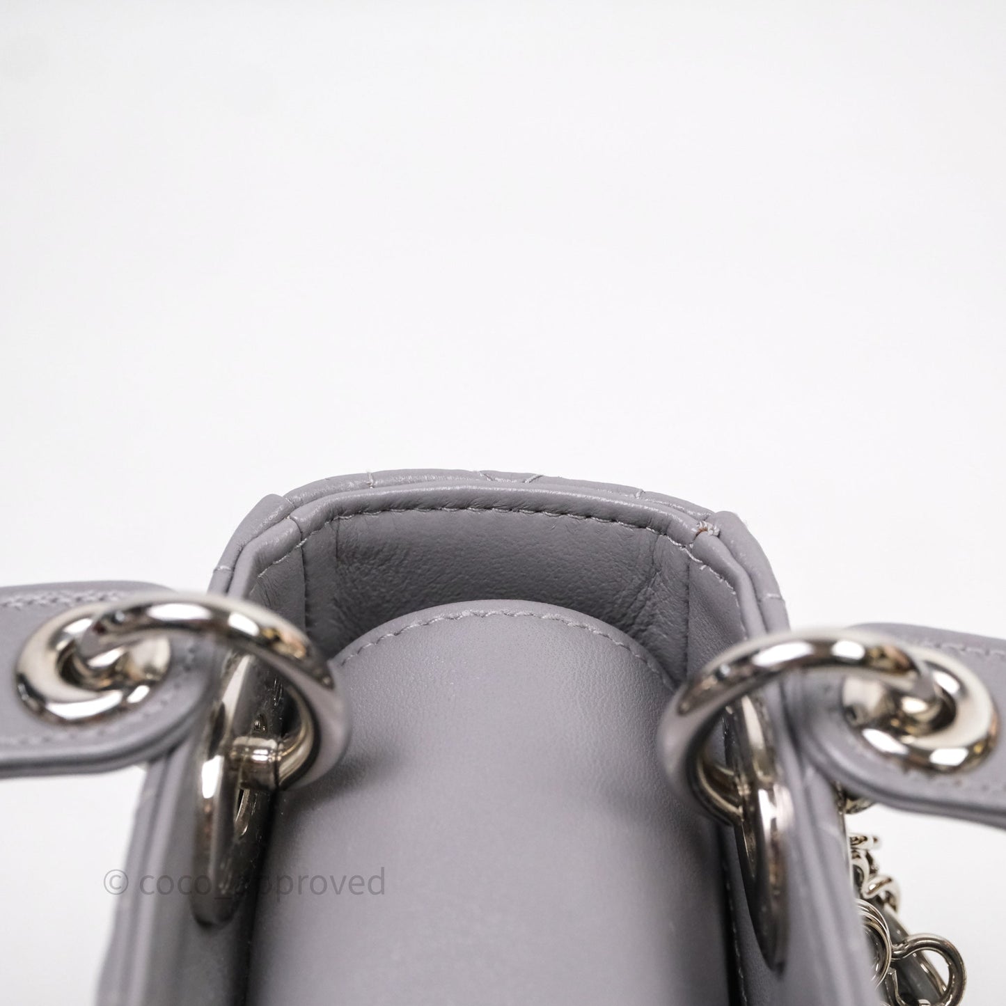 Christian Dior Mini Lady Dior Lambskin Cannage Grey Silver Hardware