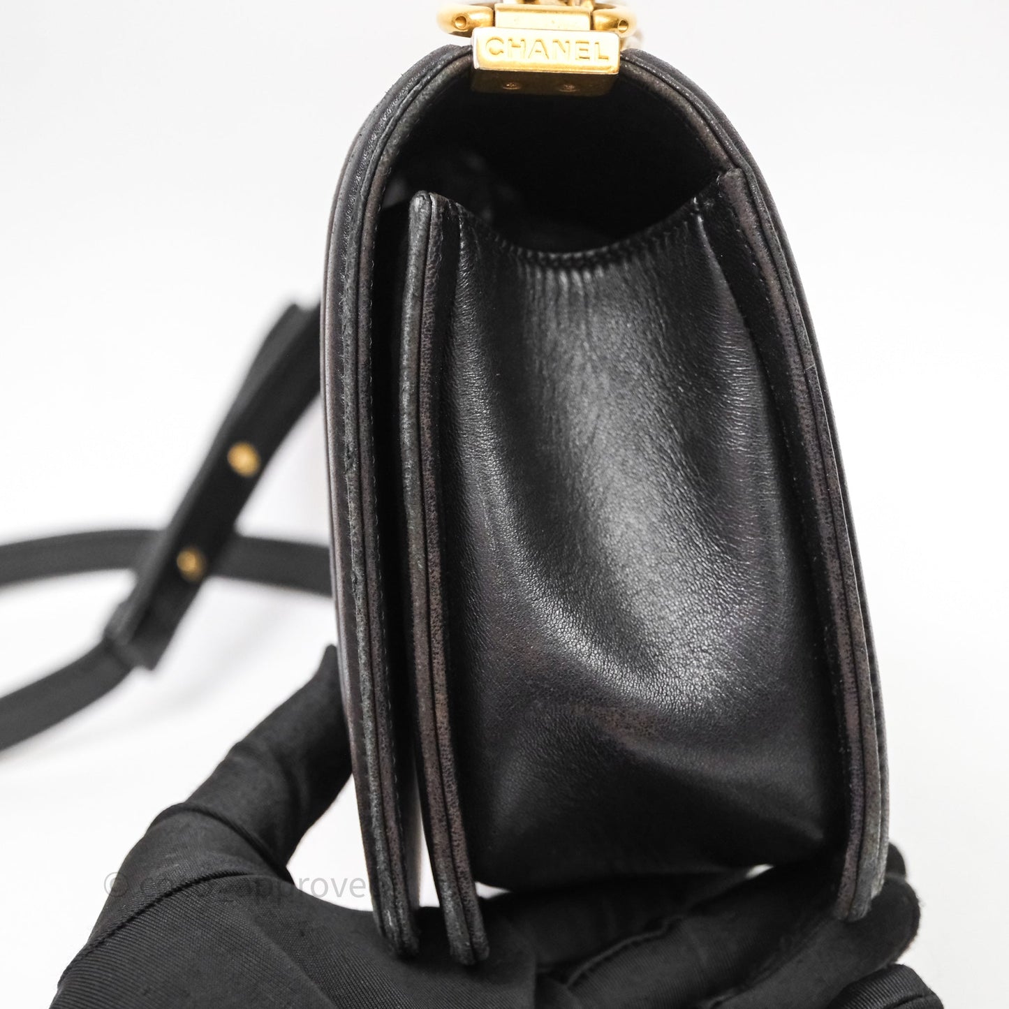 Chanel Medium Boy Quilted Black Lambskin Aged Gold Hardware