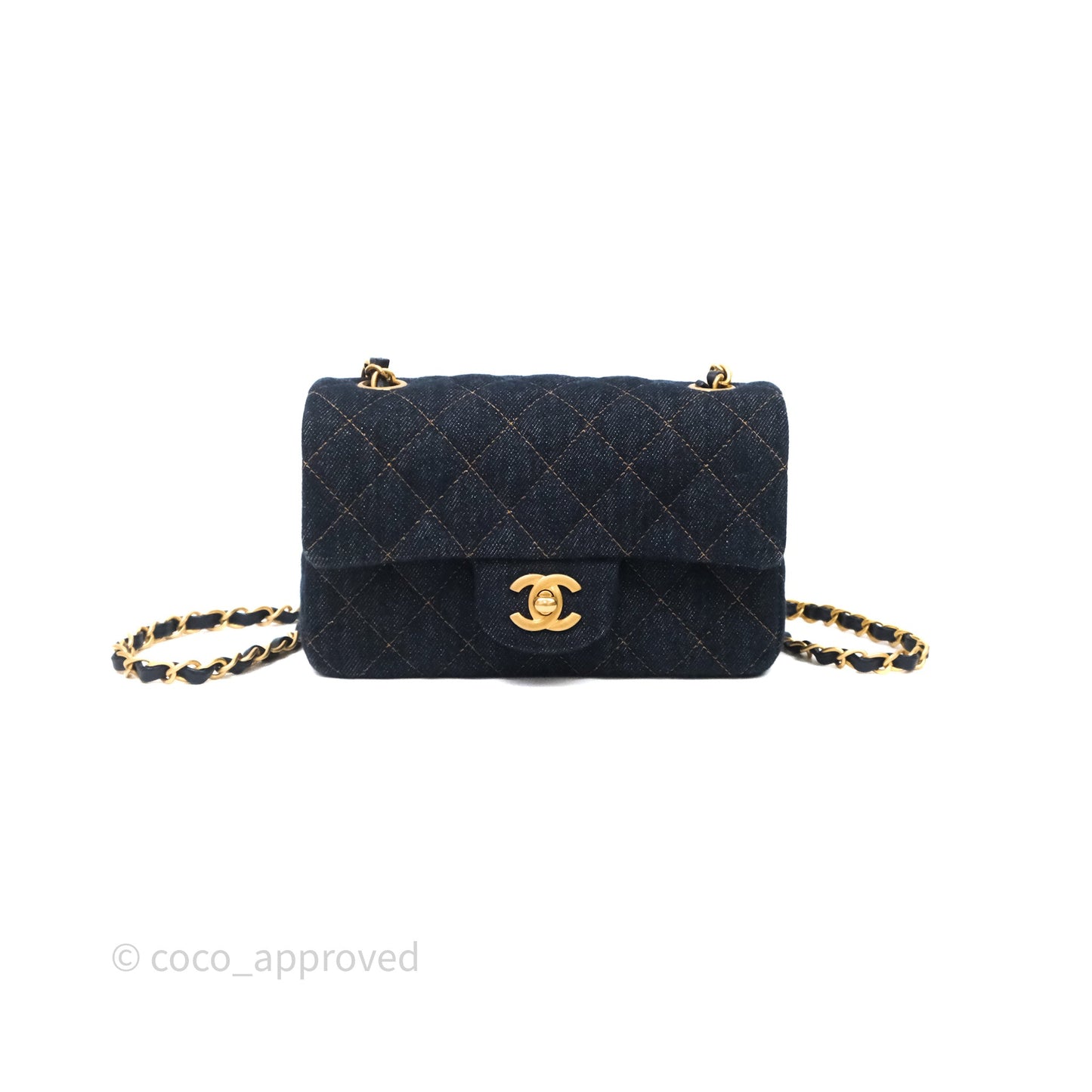 Chanel Mini Rectangular Quilted Dark Blue Denim Aged Gold Hardware