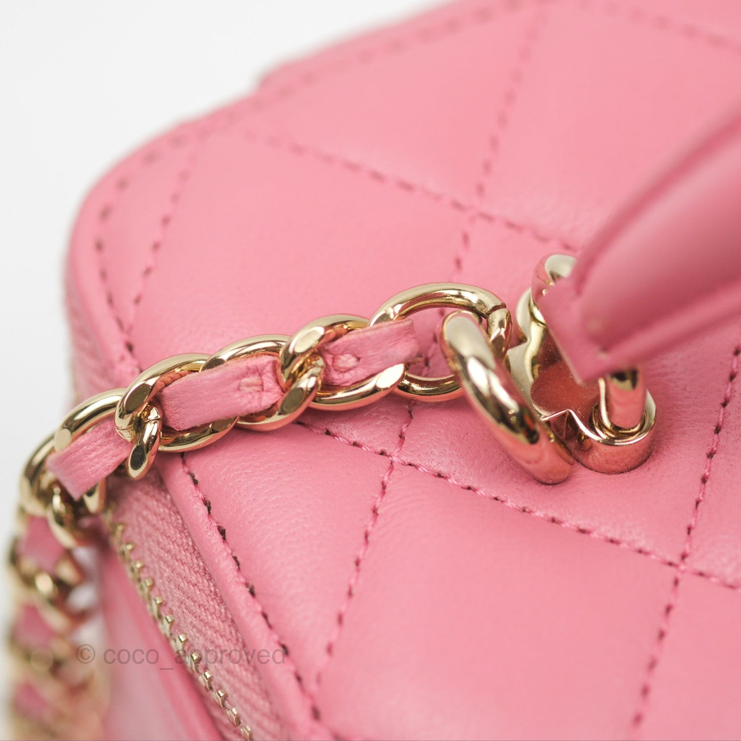 Chanel Vanity Rectangular Top Handle Pink Lambskin Gold Hardware