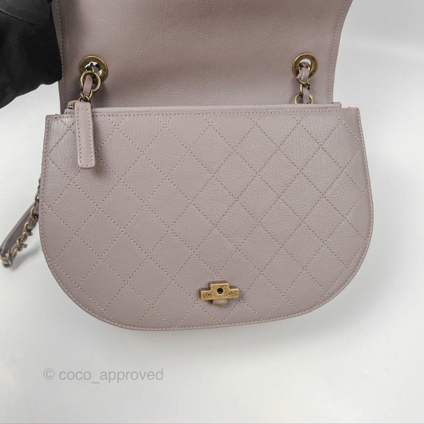 Chanel Coco Curve Flap Burnished Lilac Grey Calfskin Goatskin Antique Gold Hardware