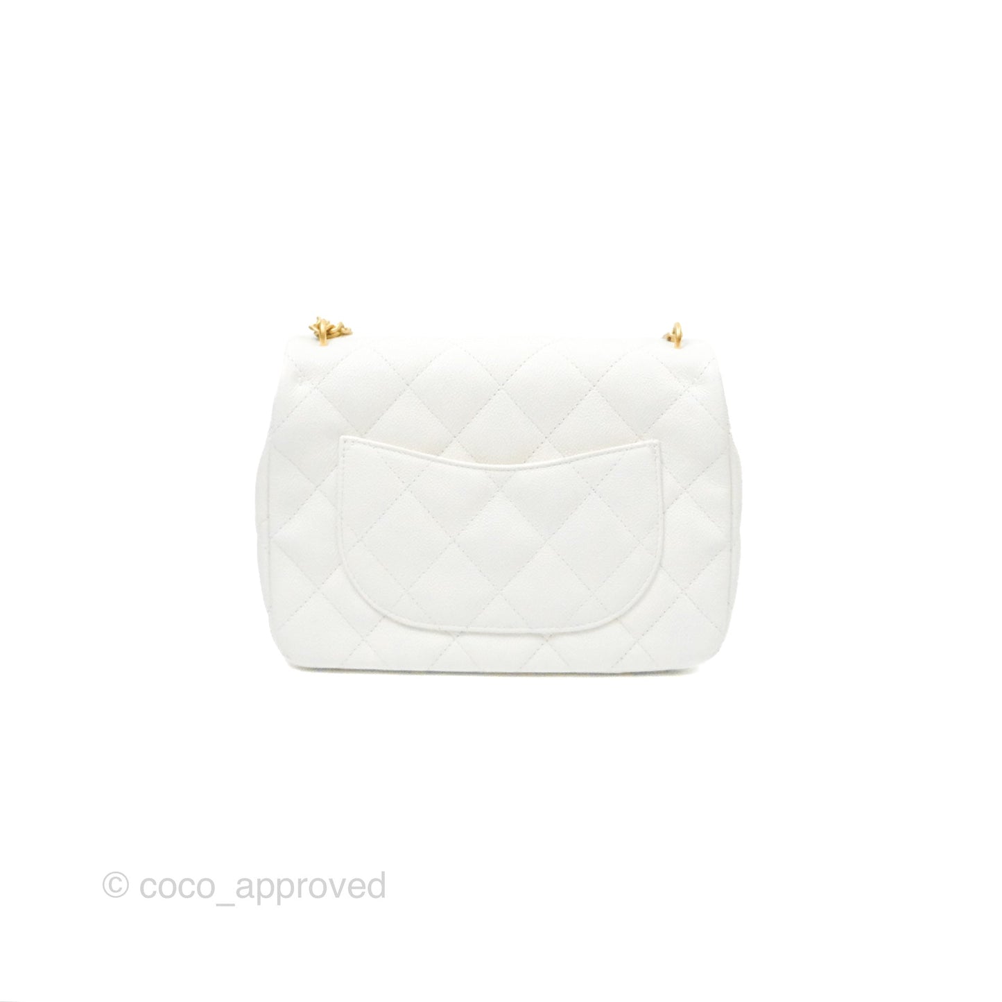 Chanel Large Flap Bag Heart Adjustable Chain White Caviar Aged Gold Hardware