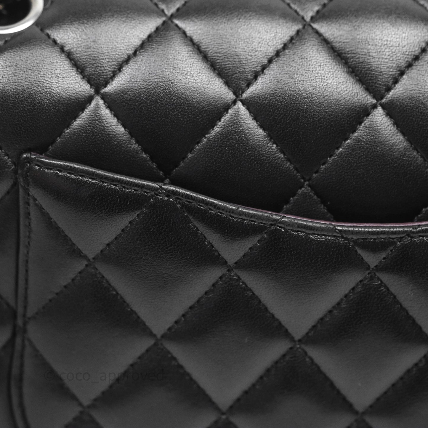 Chanel Classic M/L Medium Flap Quilted Black Lambskin Silver Hardware
