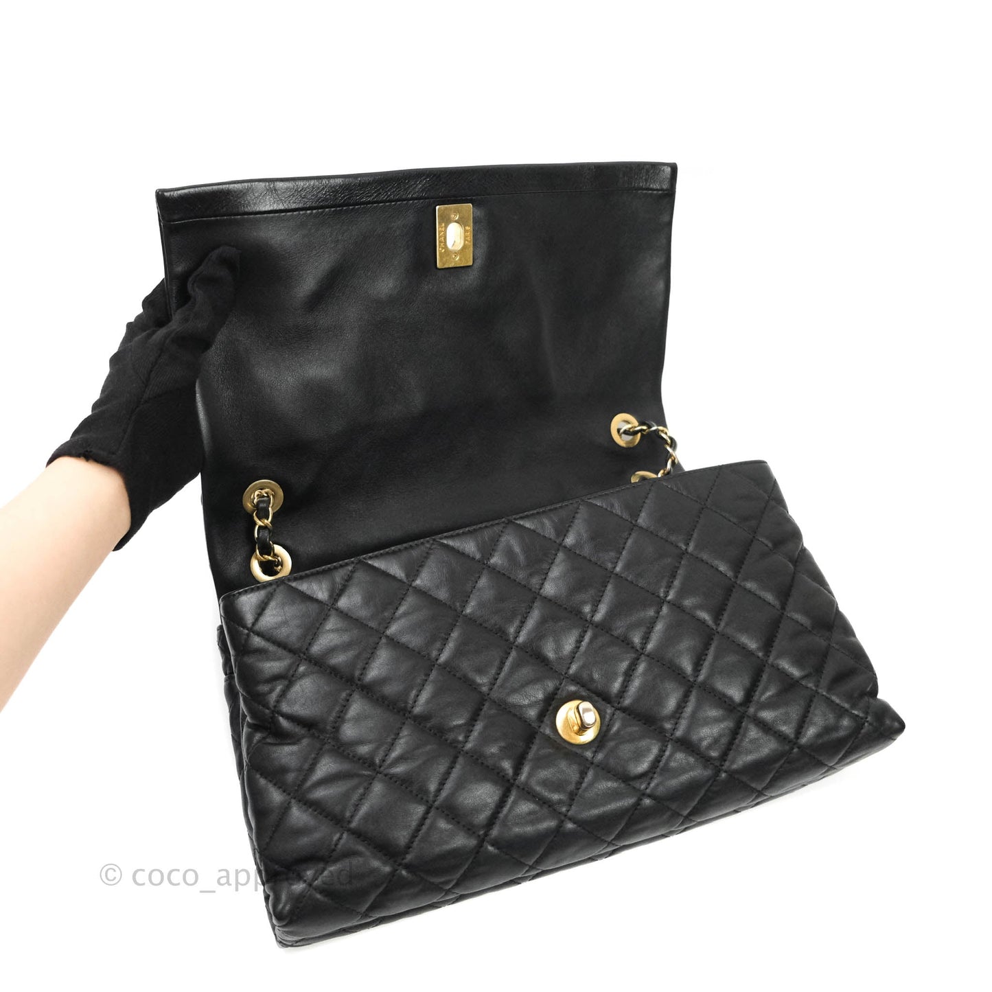 Chanel Soft Elegance Flap Bag Calfskin Black Aged Gold Hardware 14K