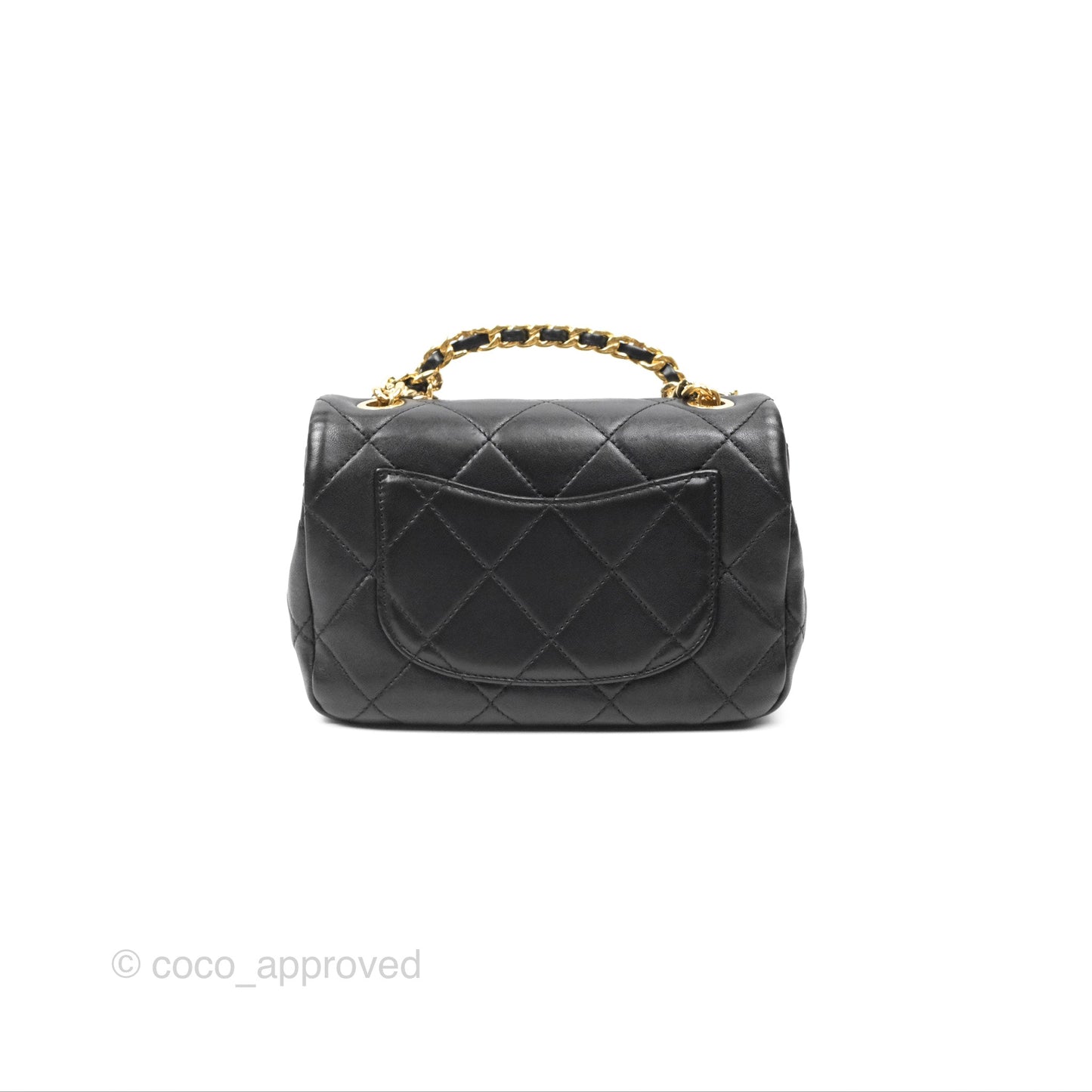 Chanel Mini Top Handle Flap Black Lambskin Aged Gold Hardware