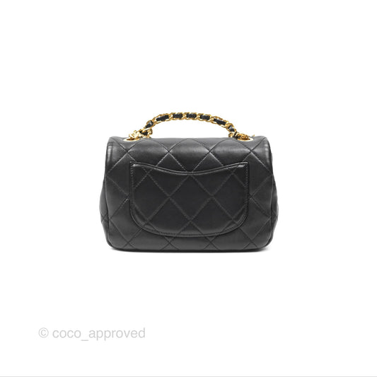 Chanel Mini Top Handle Flap Black Lambskin Aged Gold Hardware