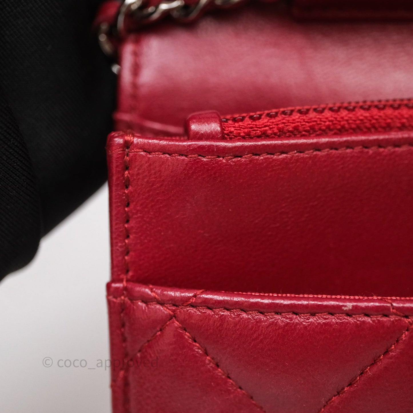 Chanel Quilted Wallet on Chain WOC Red Lambskin Silver Hardware