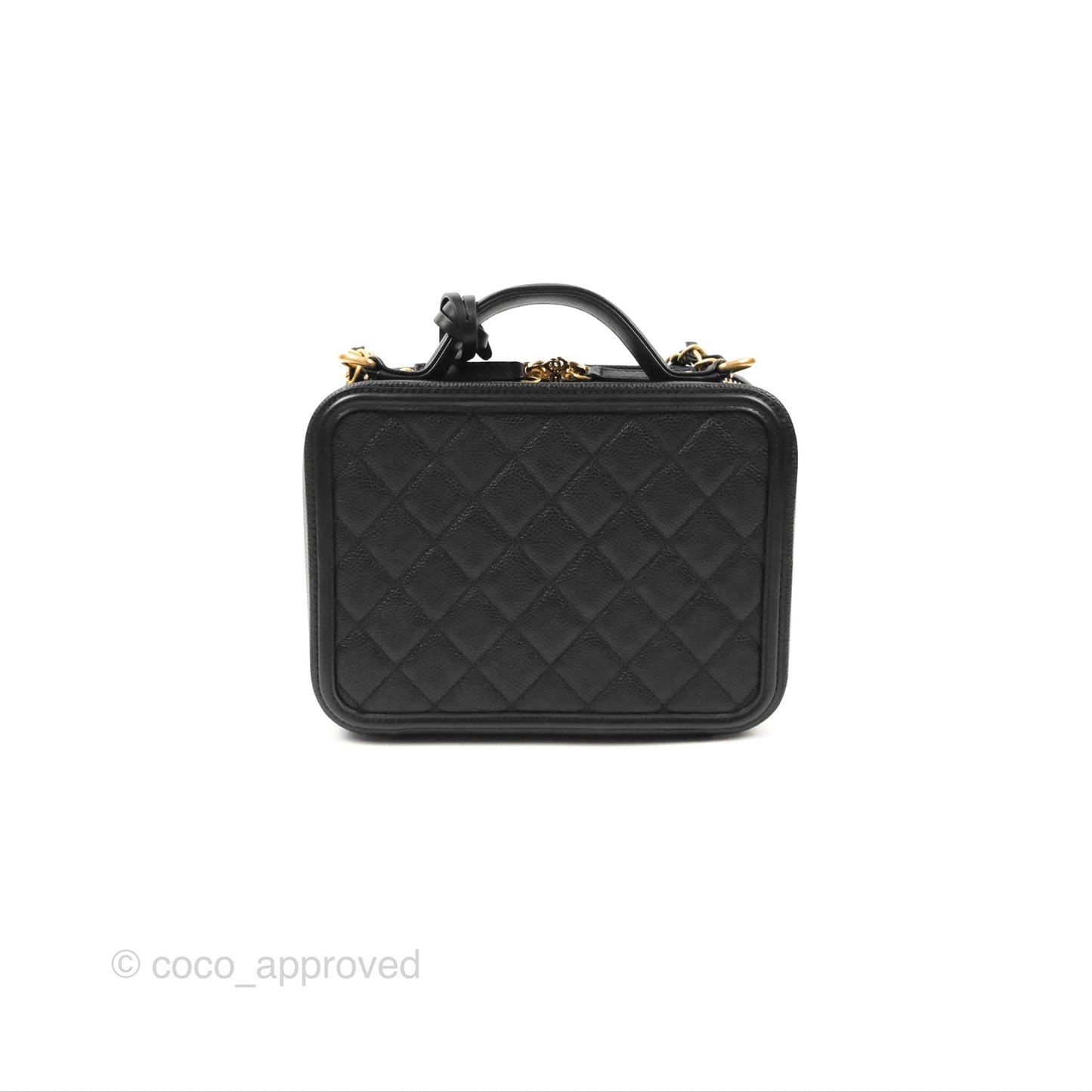 Chanel Quilted Medium CC Filigree Vanity Case Black Caviar Gold Hardware