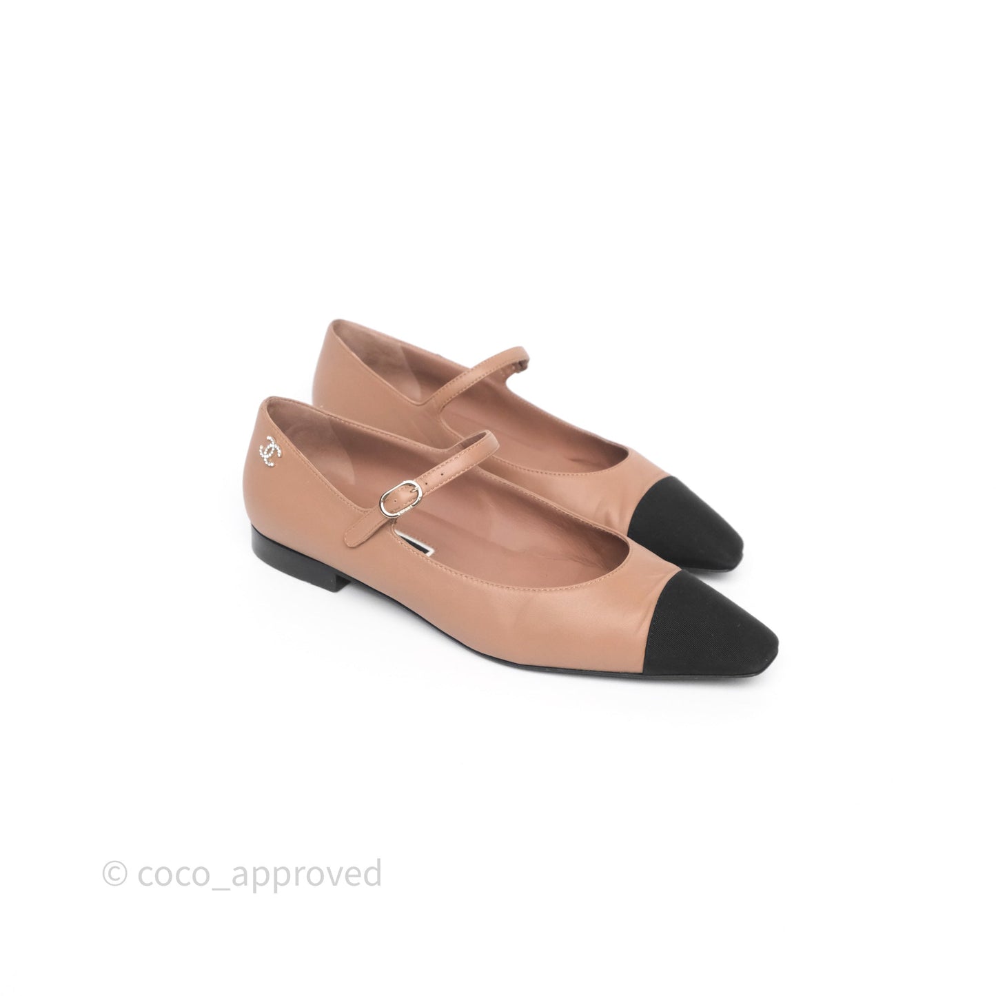 Chanel Crystal CC Flats Dark Beige/ Black Size 38.5