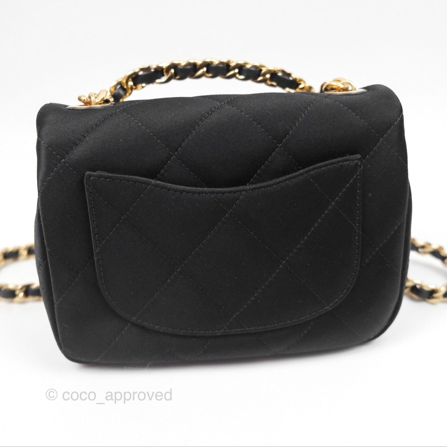 Chanel Mini Square with Crystal Top Handle Black Satin Gold Hardware